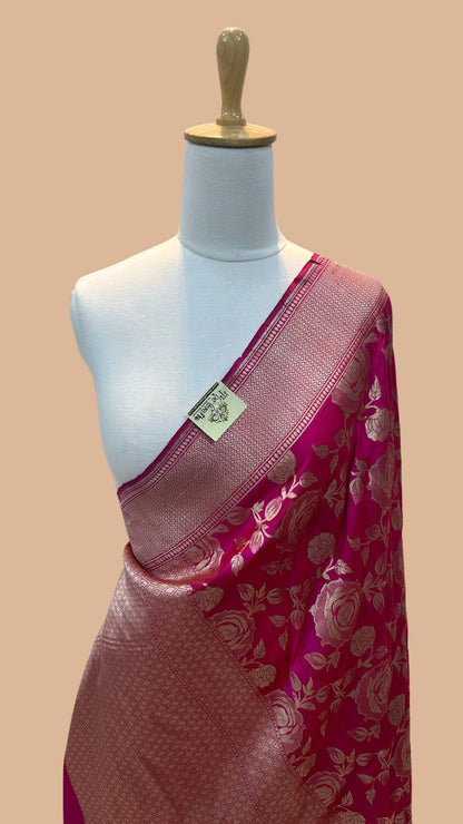 Hot pink Pure Katan Silk Banarasi Handloom Dupatta