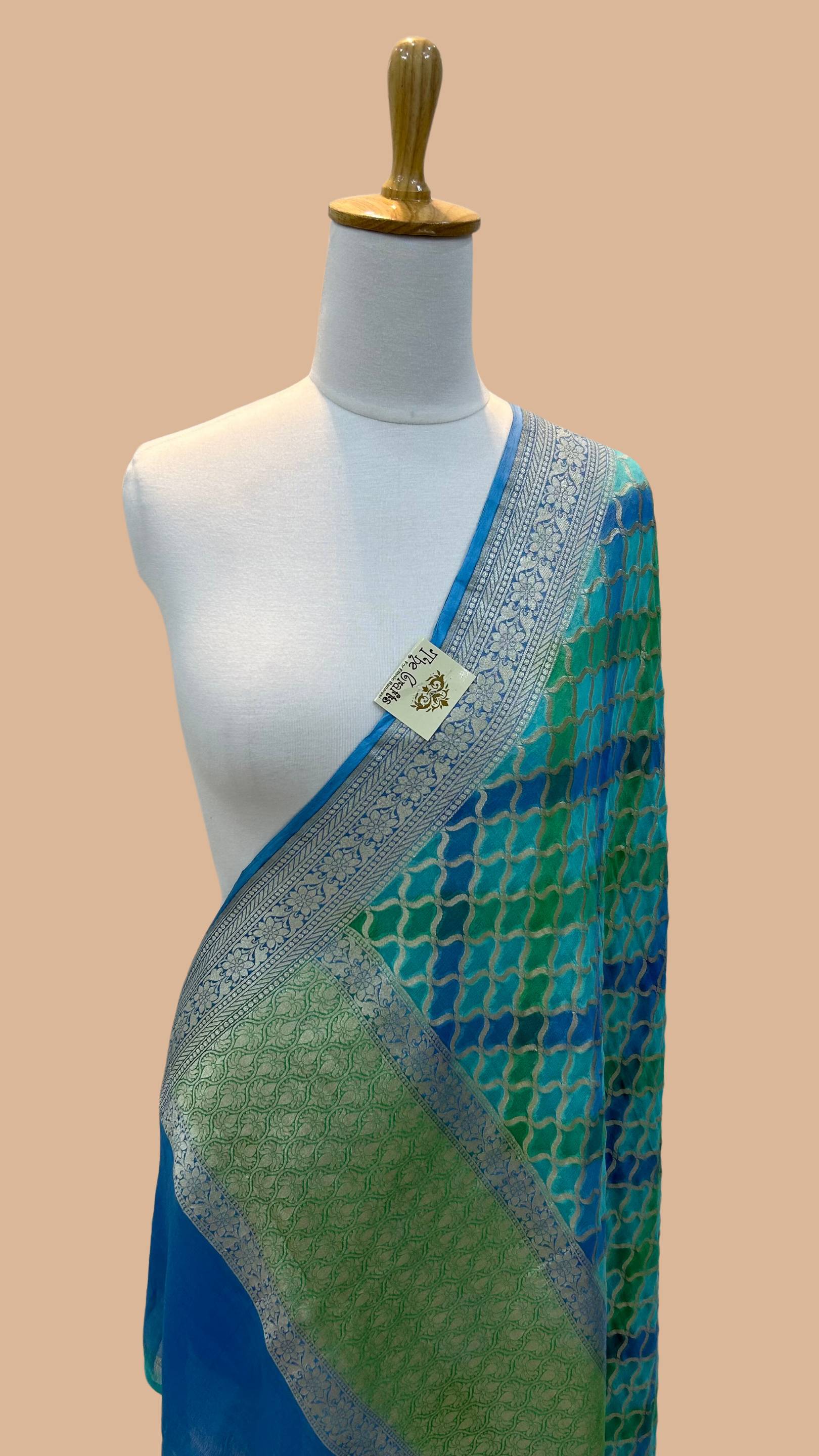 Khaddi Georgette Banarasi Dupatta - Water Zari