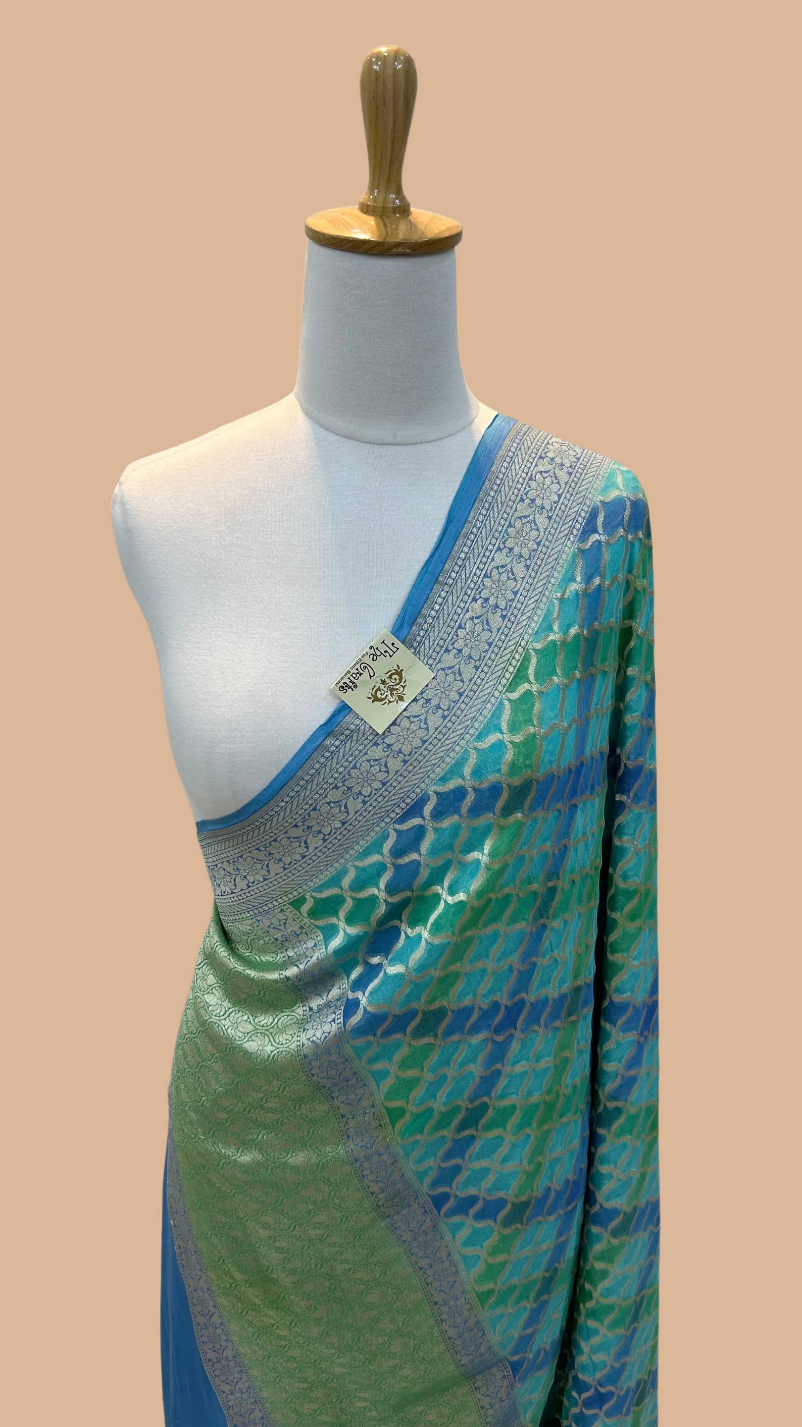 Khaddi Georgette Banarasi Dupatta - Water Zari