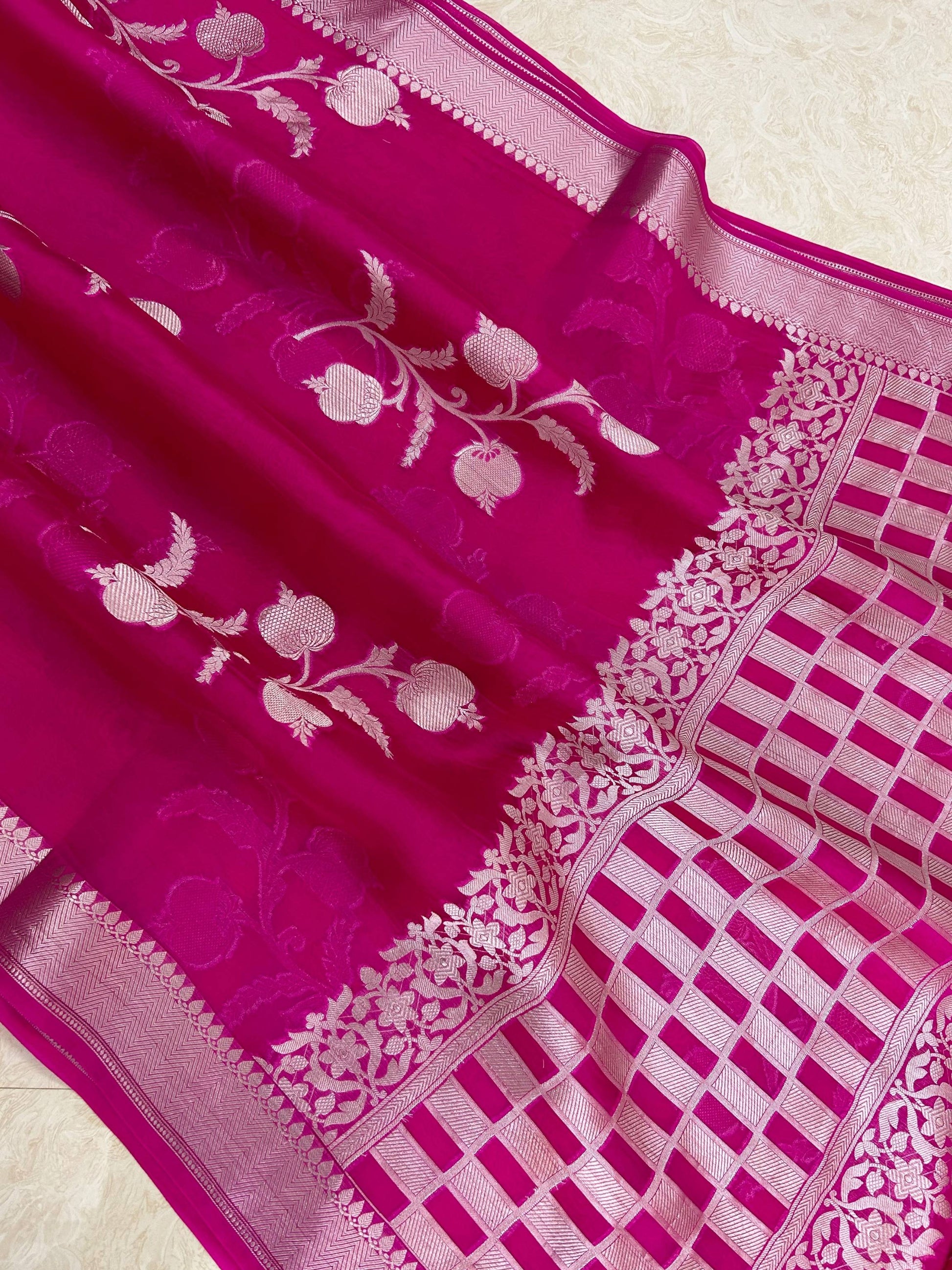 Pure Kora Silk Handloom Banarasi Saree – The Crafts Banaras