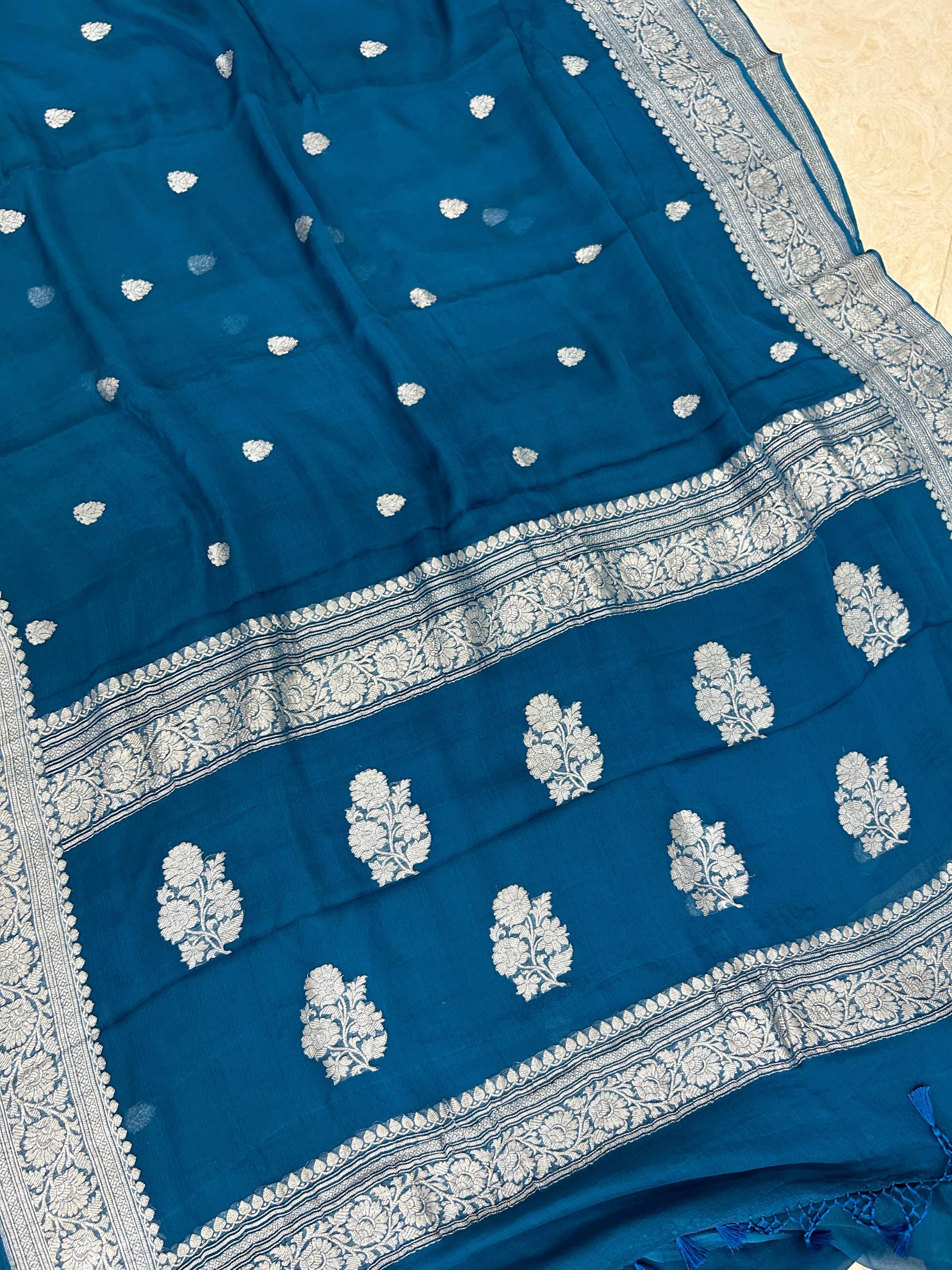 Pure Georgette Banarasi Saree - Silver Zari