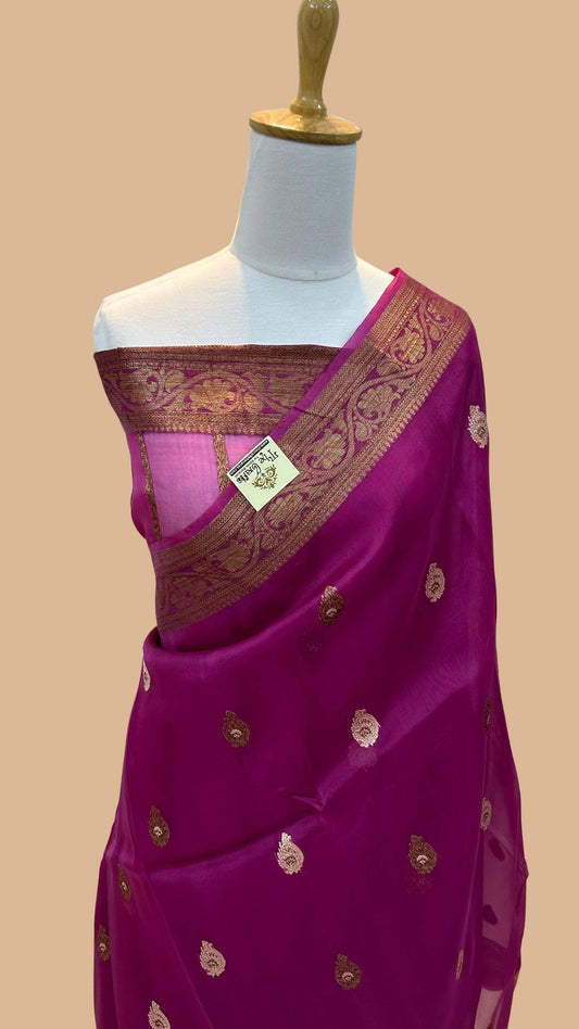 Pure Kora Silk Handloom Banarasi Saree - Alfi Kadhua motifs