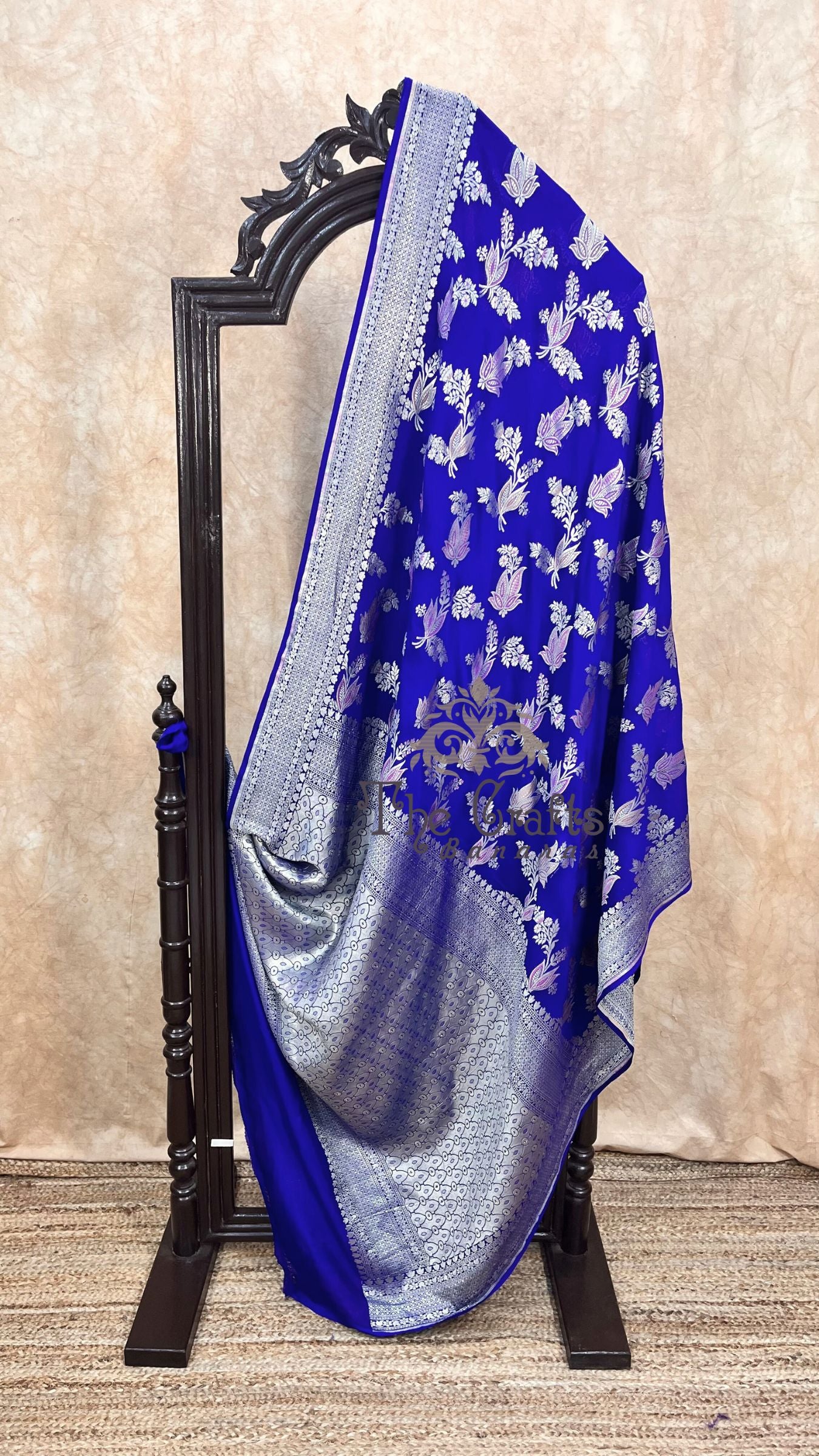 Khaddi Georgette Handloom Banarasi Saree - Jaal with Meenakar