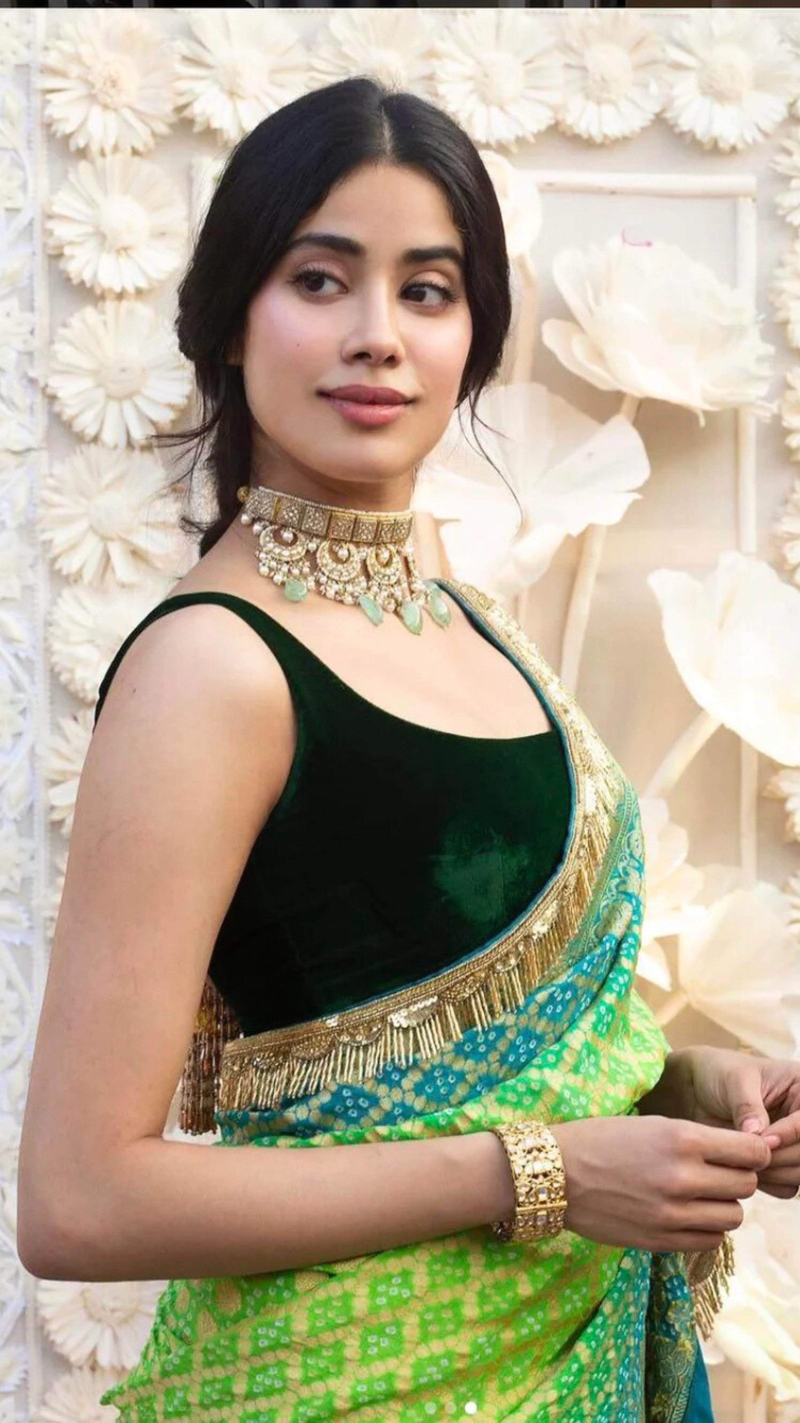 Janhvi Kapoor in Pure Georgette Banarasi Handloom Bandhej Saree