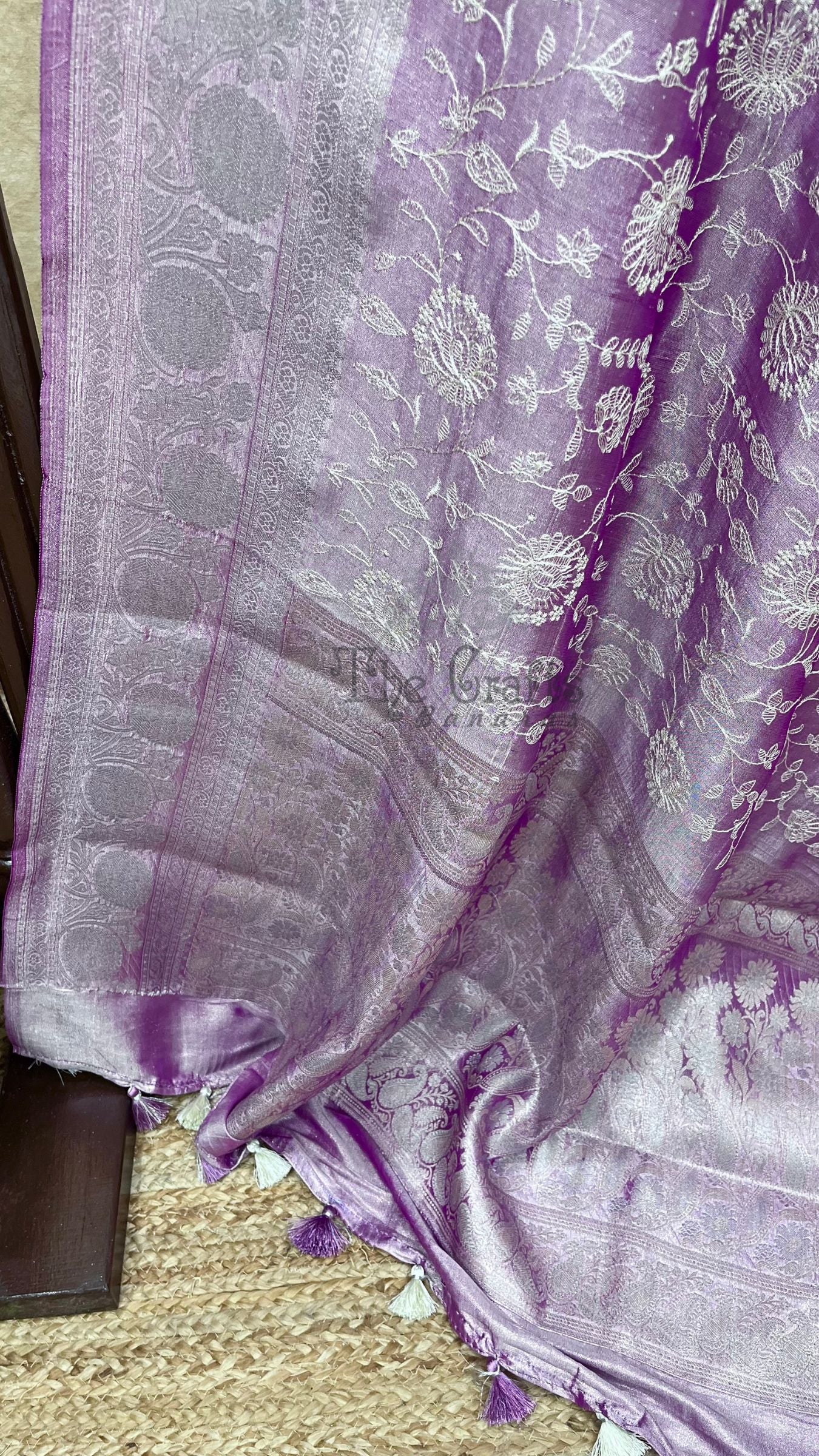 Pure Kora Ttissue Silk Handloom Banarasi Saree - With Chikankari All over