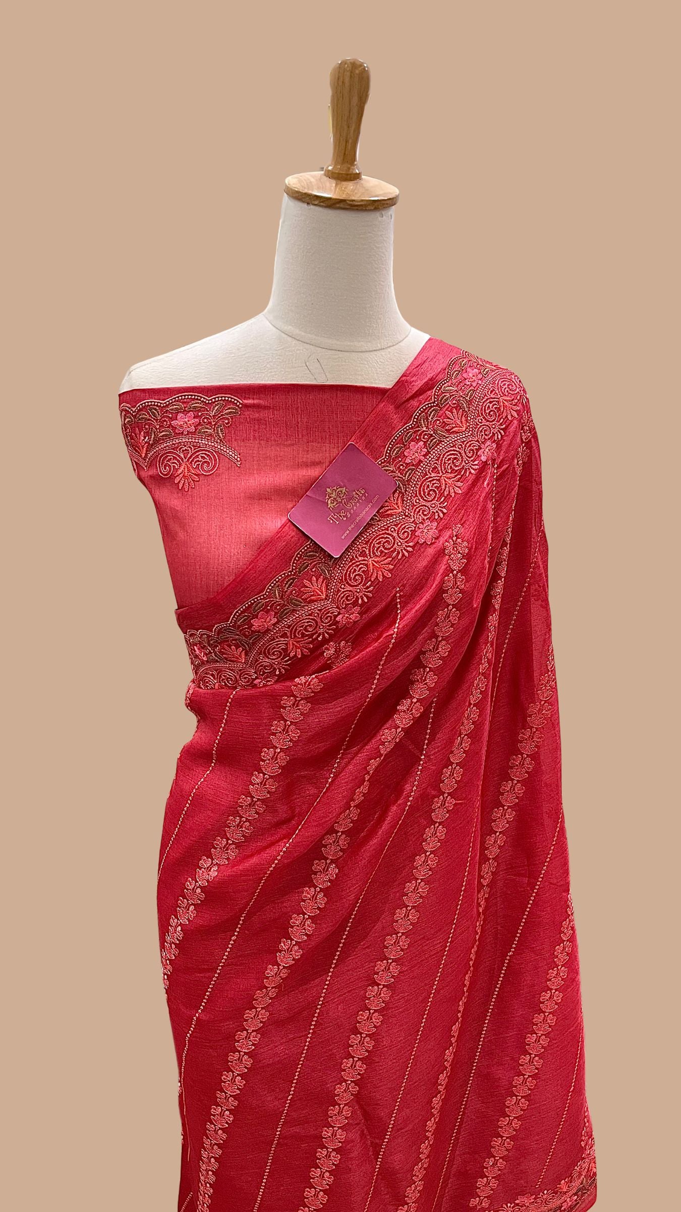 Pure Tussar Silk Chikankari Handloom Banarasi Saree