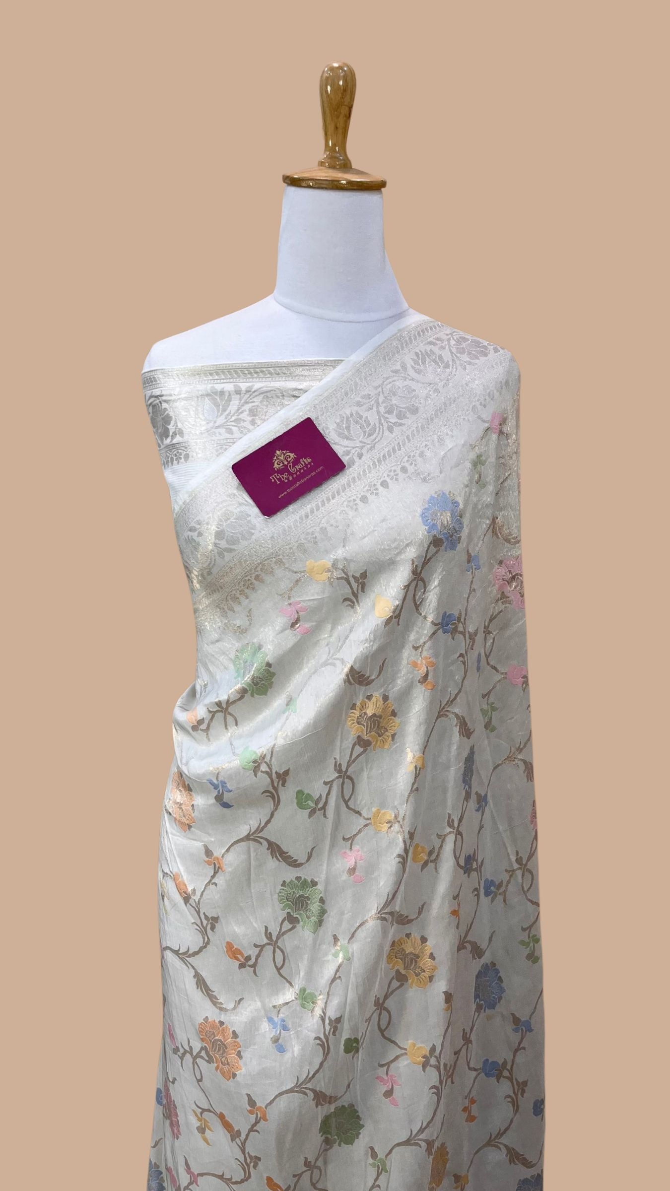 Tissue Georgette Handloom Banarasi Saree - Jaal with Meenakari