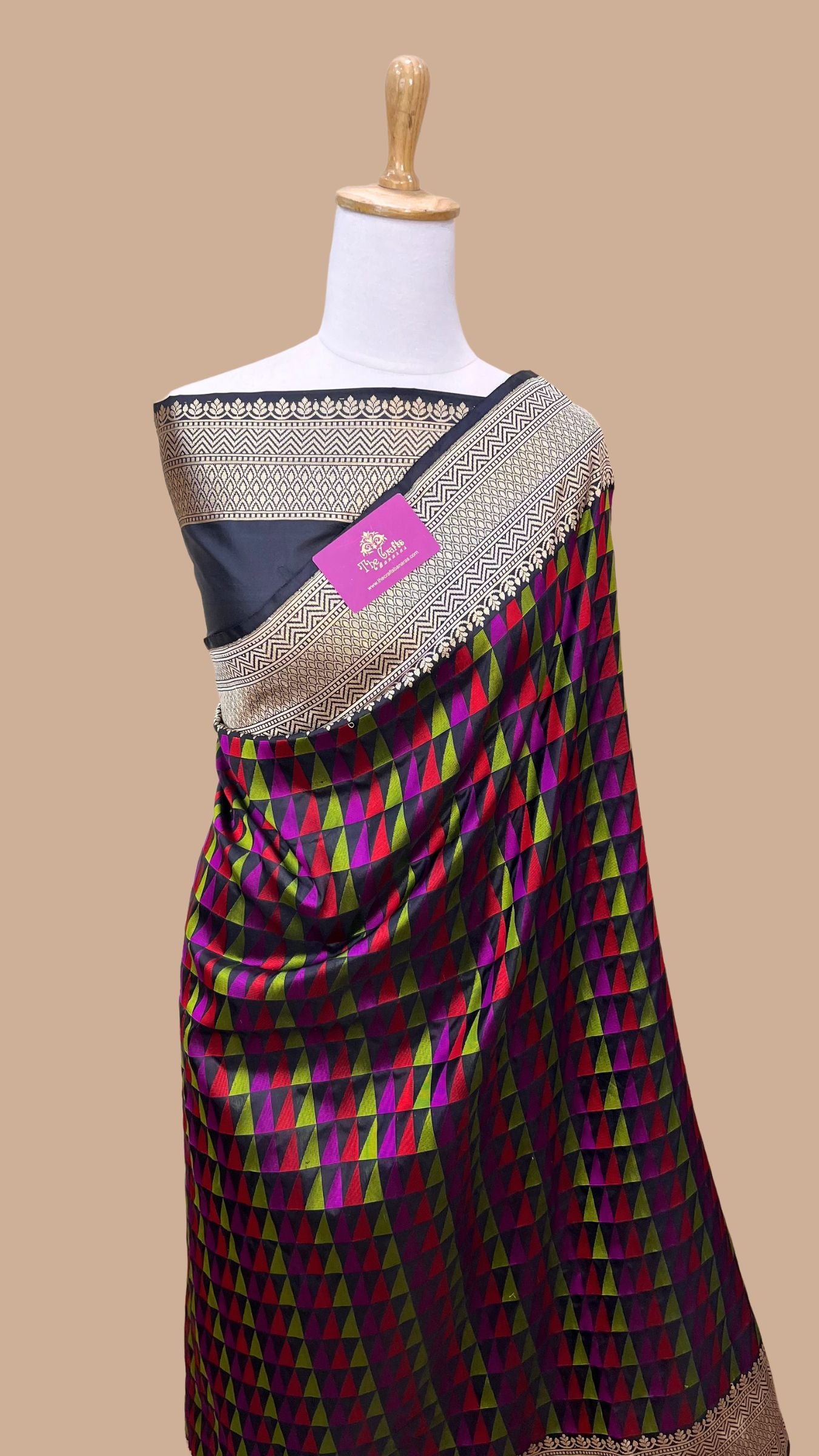 Multi Color Pure Katan Silk Handloom Banarasi Saree - with kadhua work