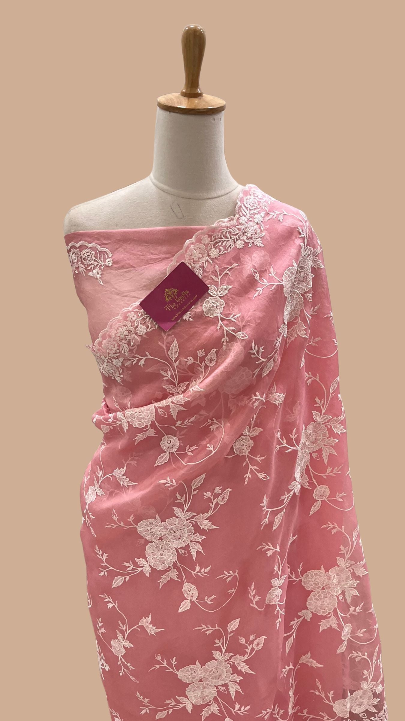 Pure Organza Silk Chikankari Handloom Banarasi Saree