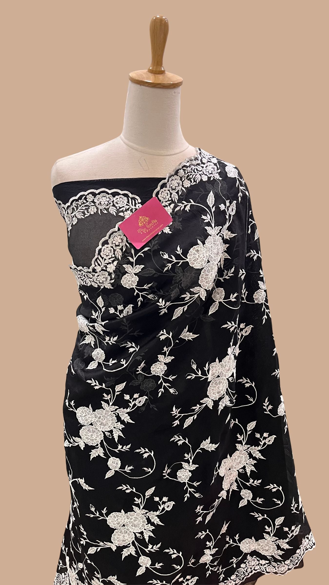 Pure Organza Silk Chikankari Handloom Banarasi Saree