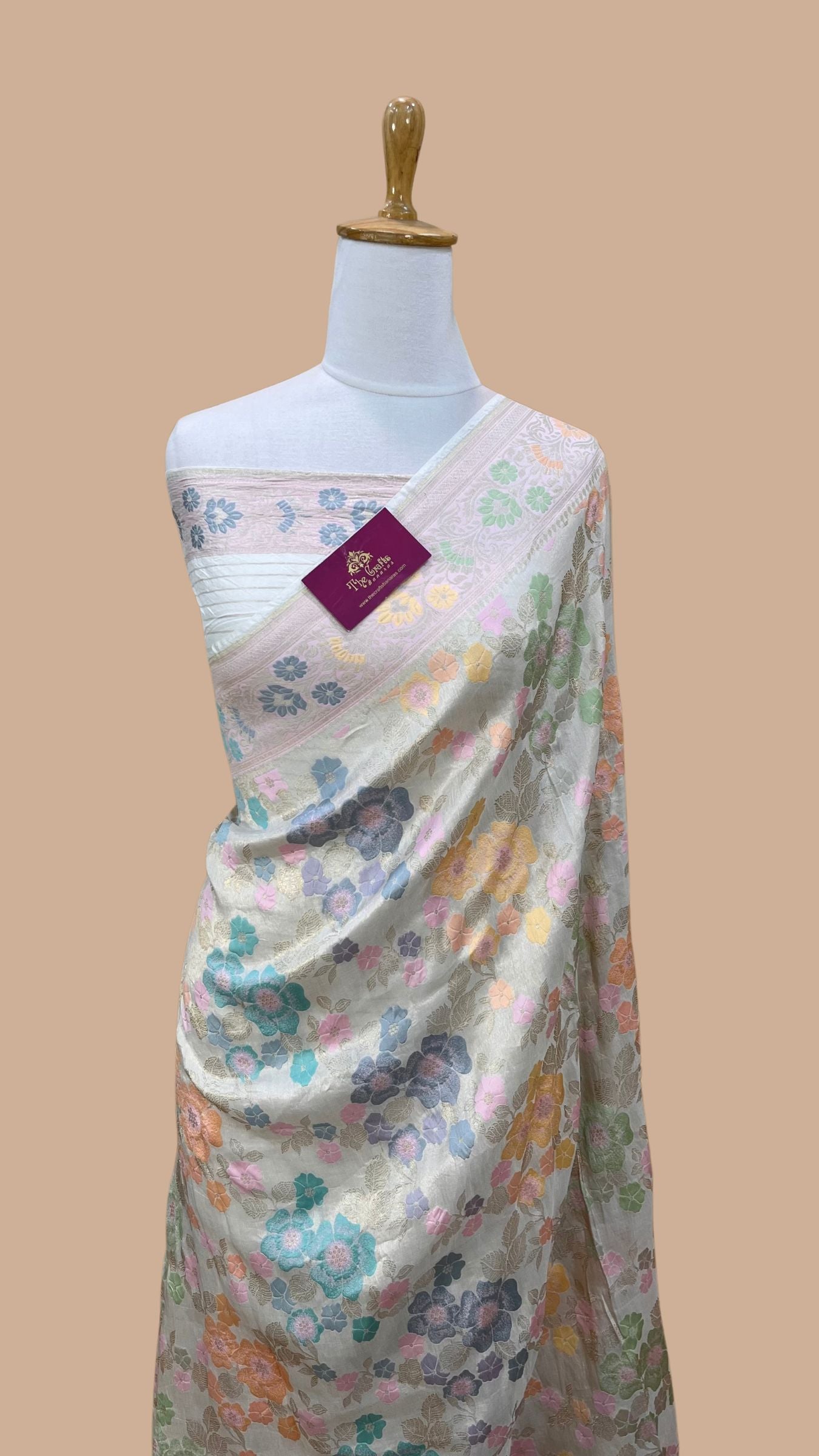 Tissue Georgette Handloom Banarasi Saree - Jaal with Meenakari