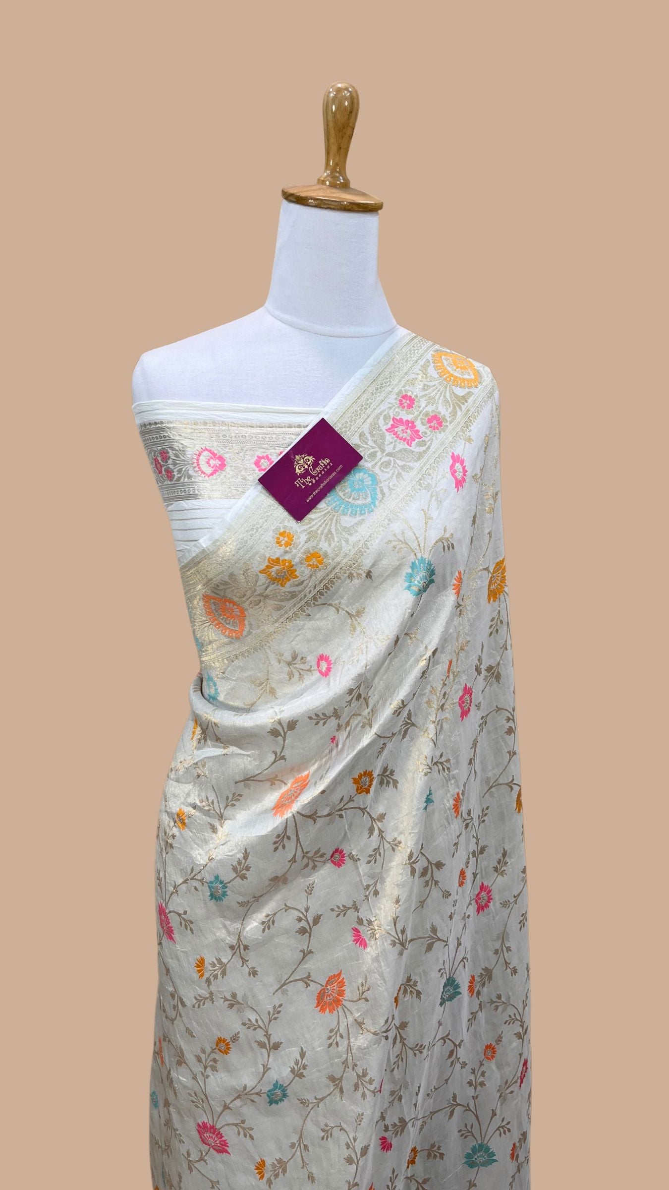 Tissue Georgette Handloom Banarasi Saree - Jaal with Meenakari