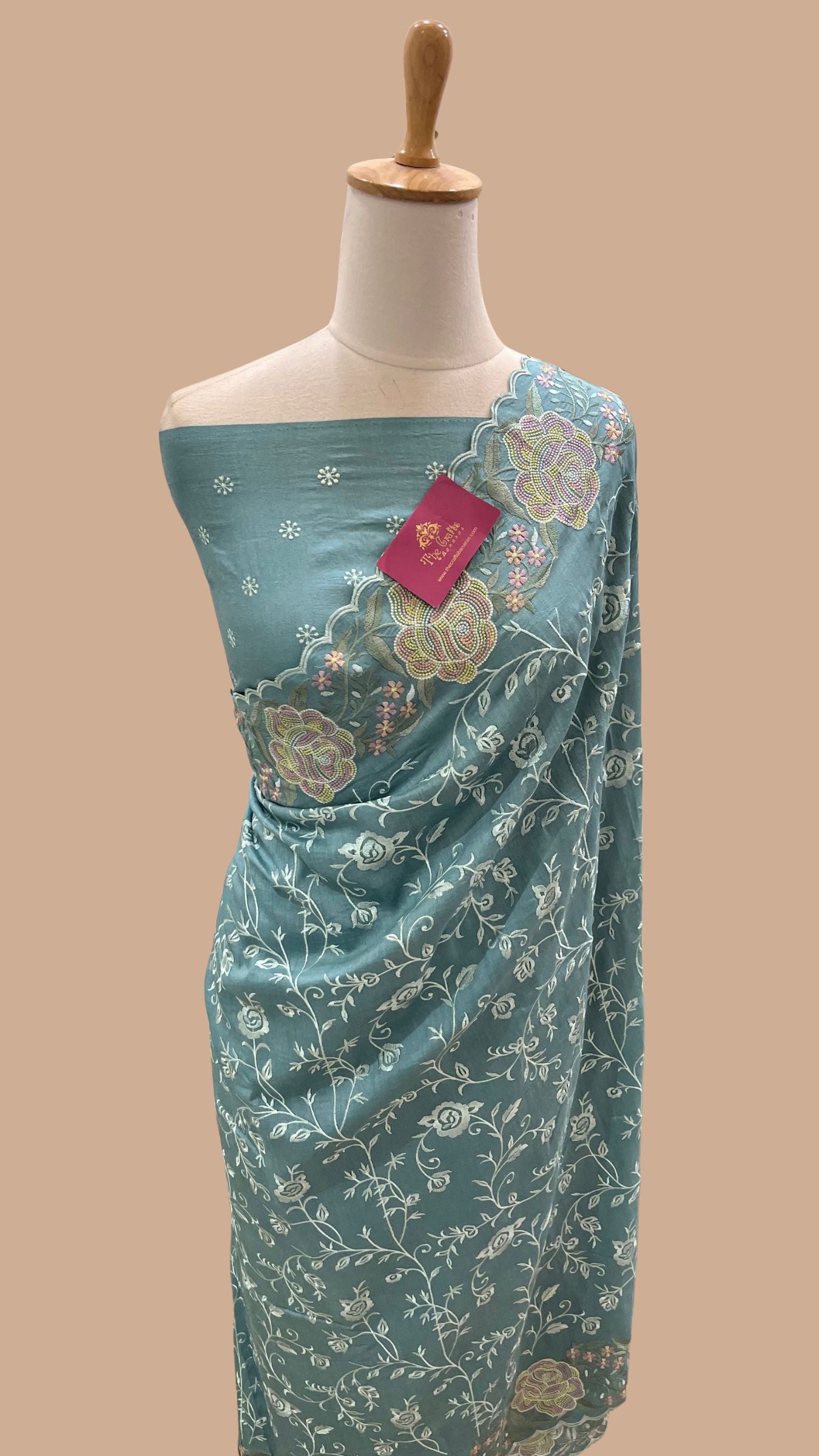 Pure Munga Silk Banarasi Saree - Chikankari all over
