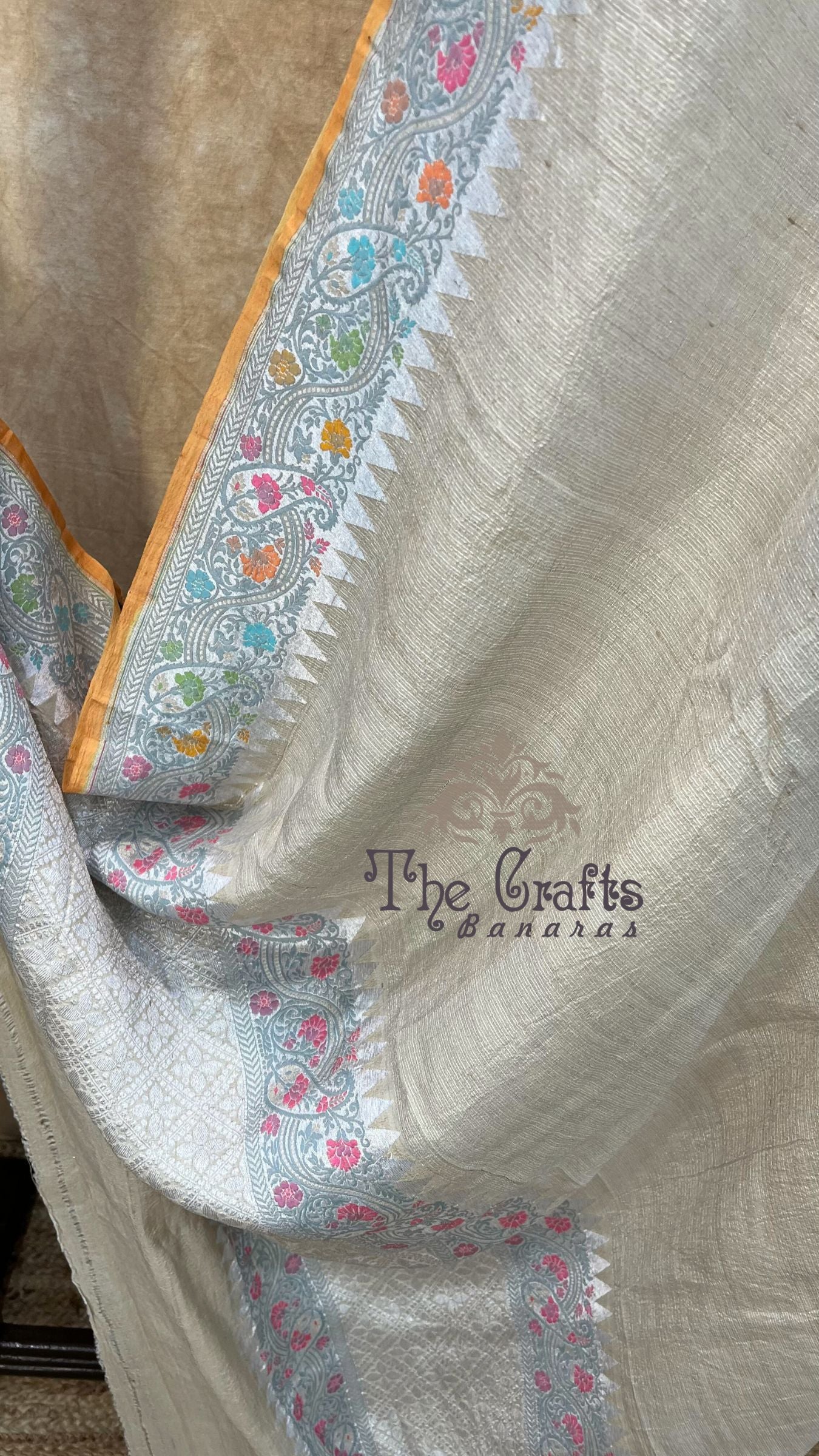 Tissue Georgette Handloom Banarasi Saree - Jaal with Meenakari