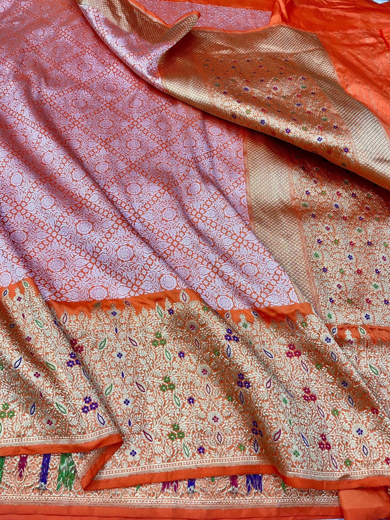 Pure Katan Silk Handloom Banarasi Saree - Kadhua Tanchui Brocade Meena