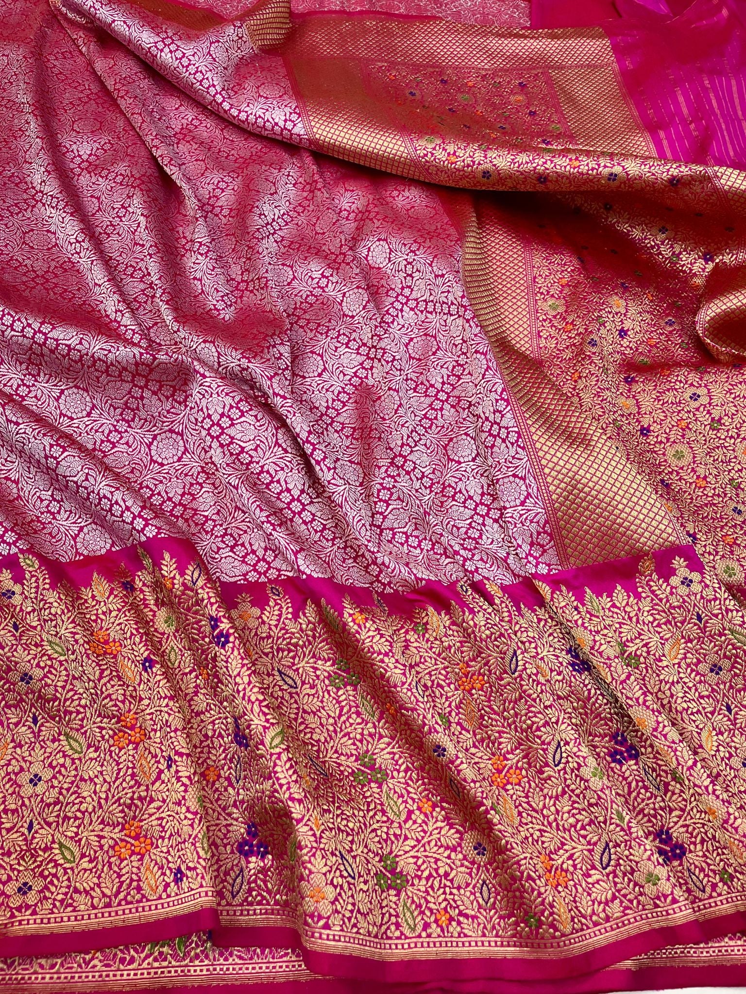 Pure Katan Silk Handloom Banarasi Saree - Kadhua Tanchui Brocade Meena
