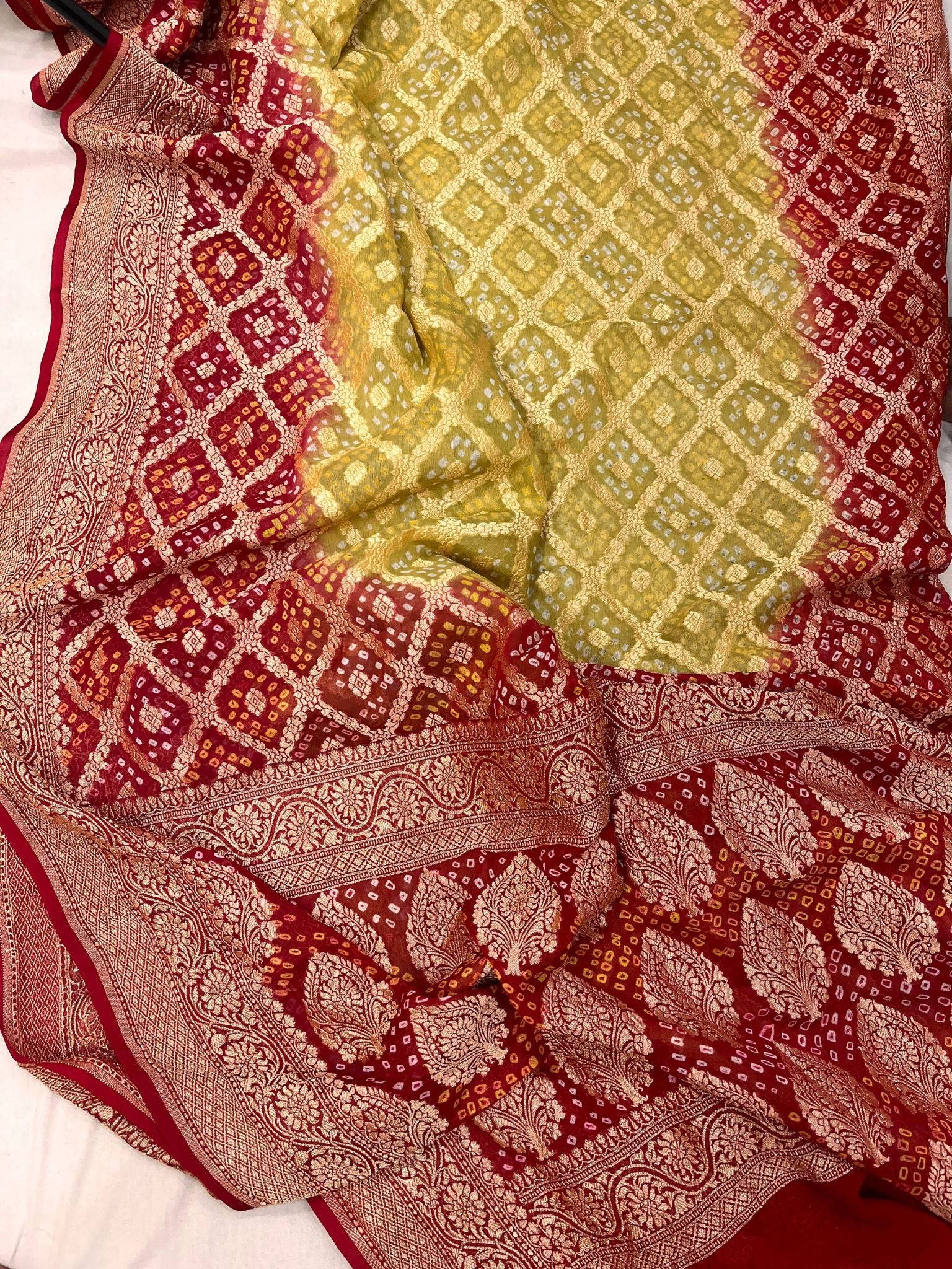 Pure Georgette Banarasi Handloom Bandhej Saree