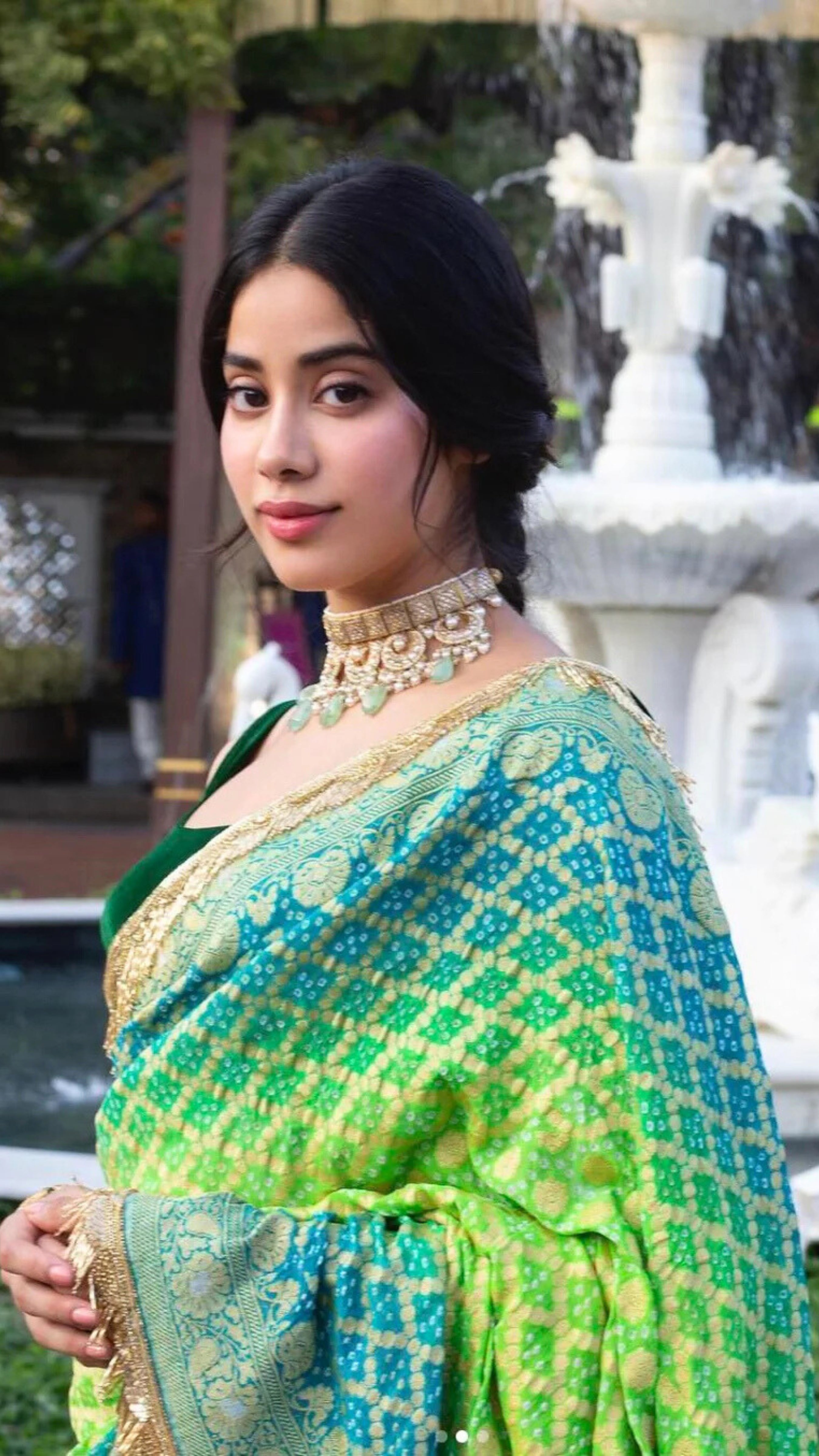 Janhvi Kapoor in Pure Georgette Banarasi Handloom Bandhej Saree