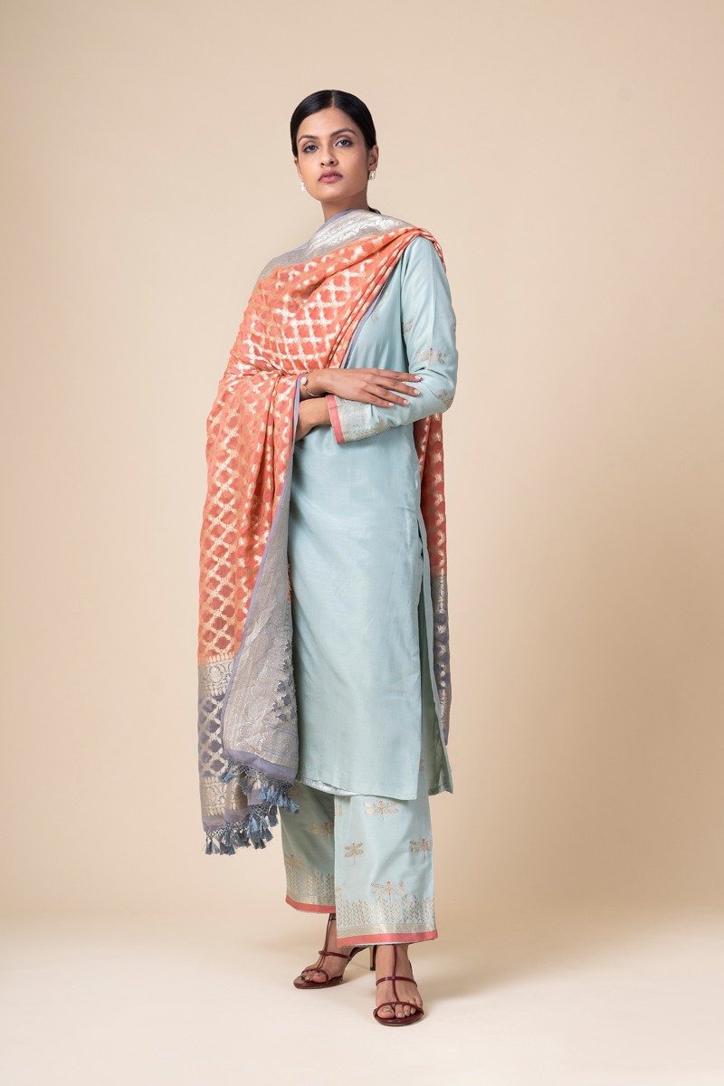 Khaddi Georgette Banarasi Dupatta - Water Zari - The Crafts Clothing