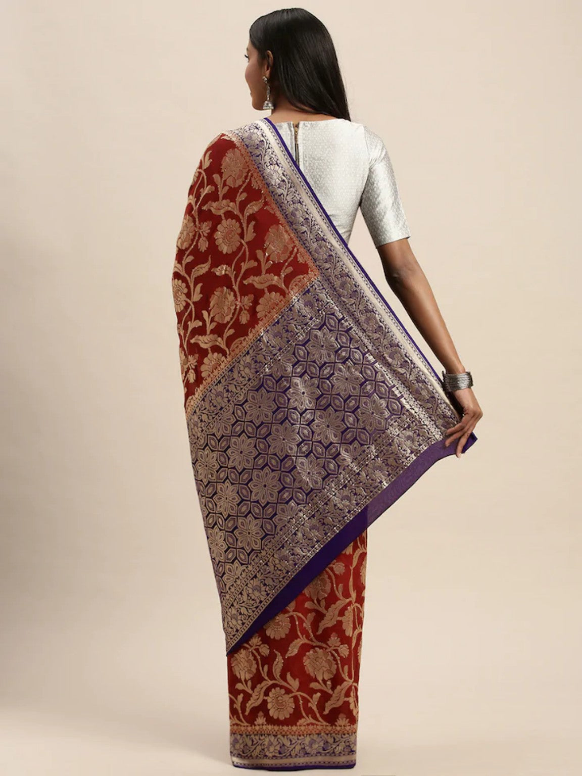 Khaddi Georgette Banarasi Saree - Water Zari - The Crafts Clothing