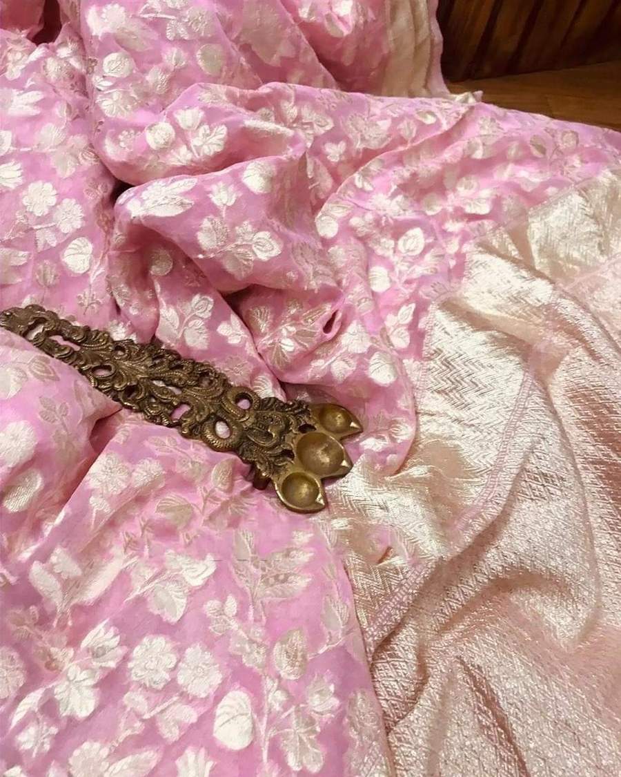 Khaddi Georgette Handloom Banarasi Saree - The Crafts Clothing