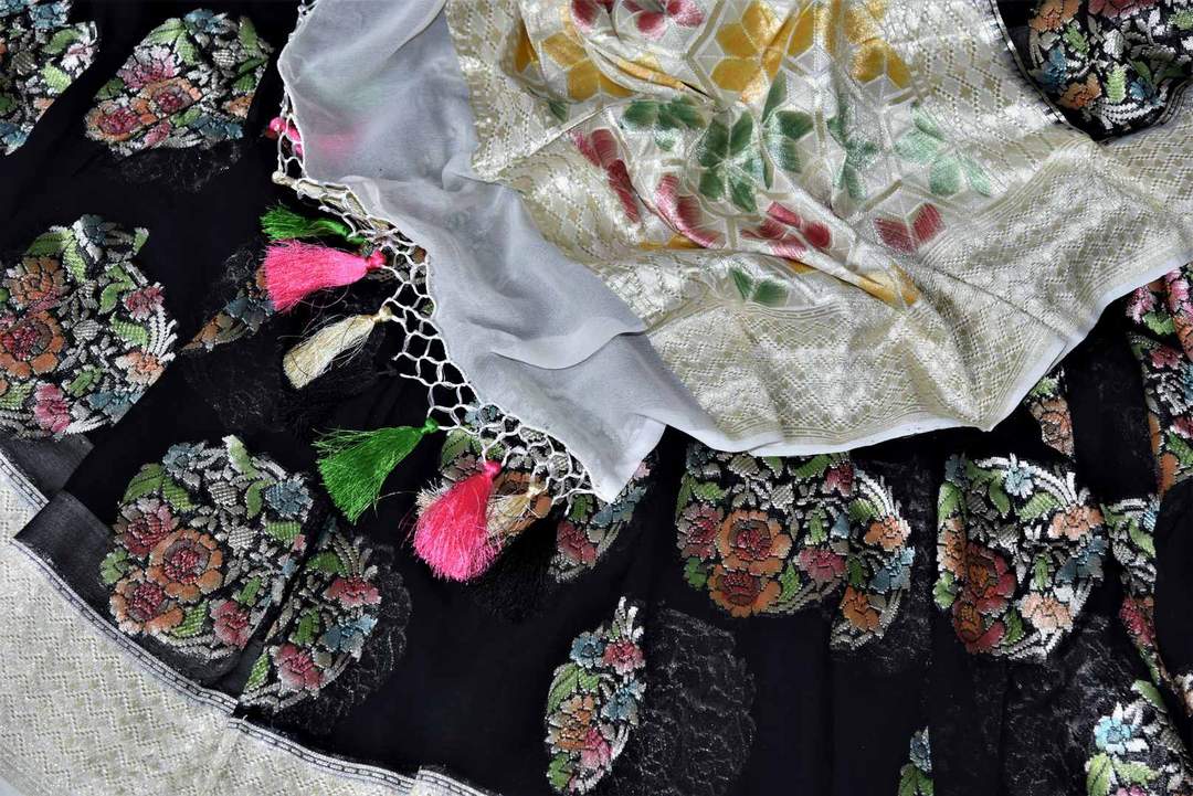 Khaddi Georgette Handloom Banarasi Saree - Meenakari - The Crafts Clothing