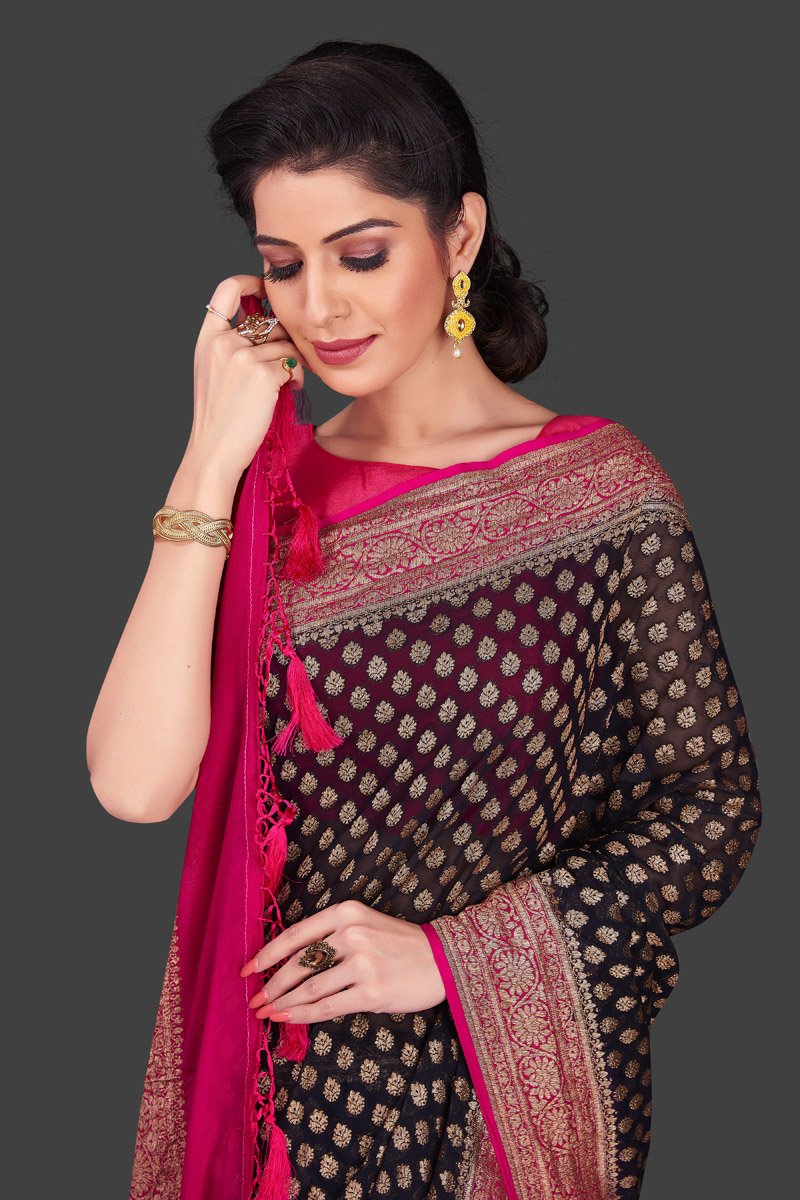 Khaddi Georgette Banarasi Saree - Antique Zari - The Crafts Clothing