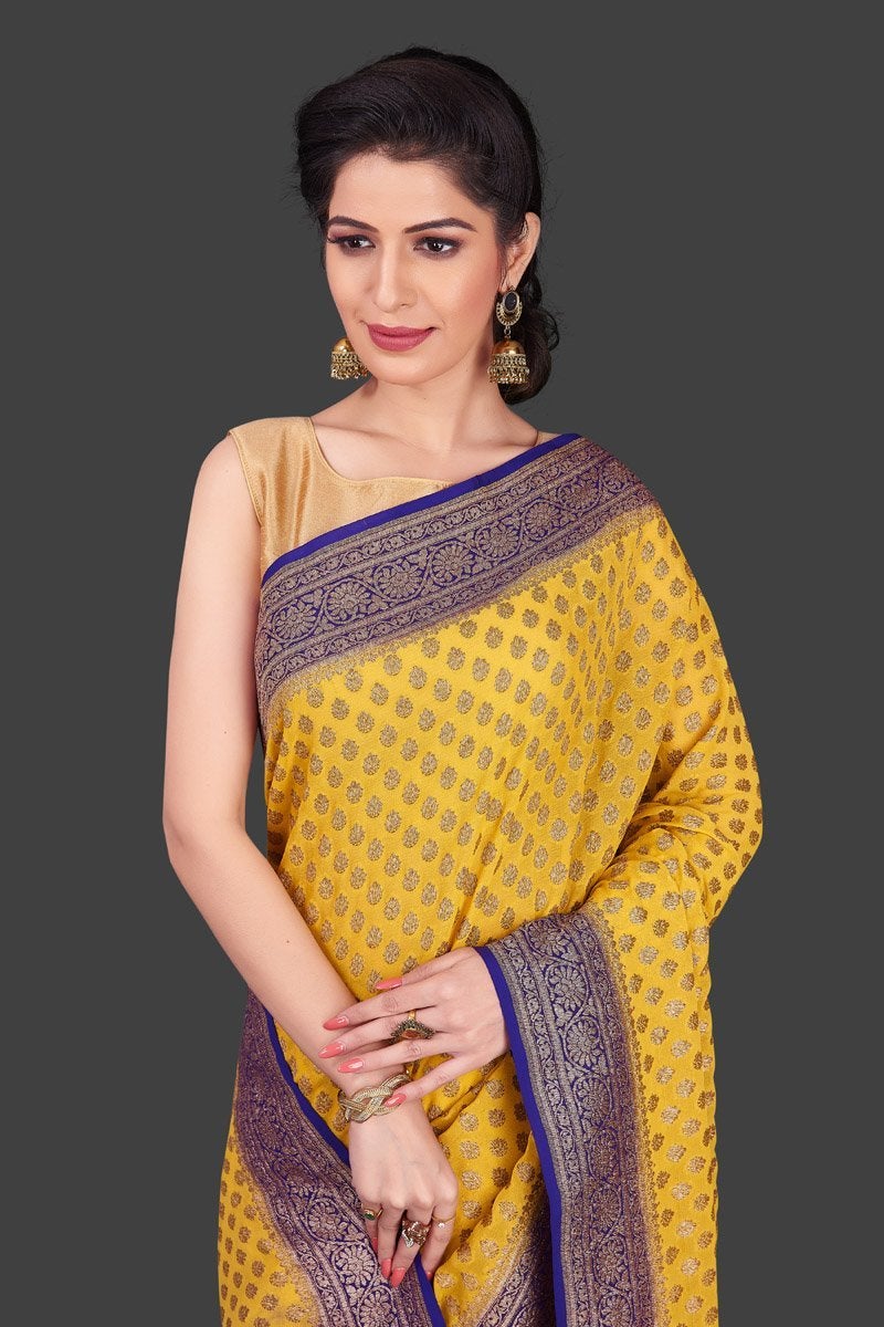 Khaddi Georgette Banarasi Saree - Antique Zari - The Crafts Clothing