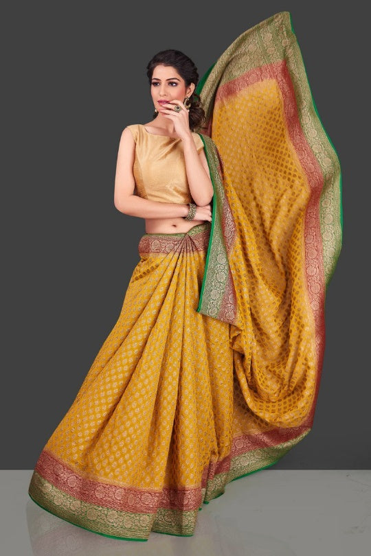 Khaddi Georgette Banarasi Saree - Antique Zari - The Crafts Clothing