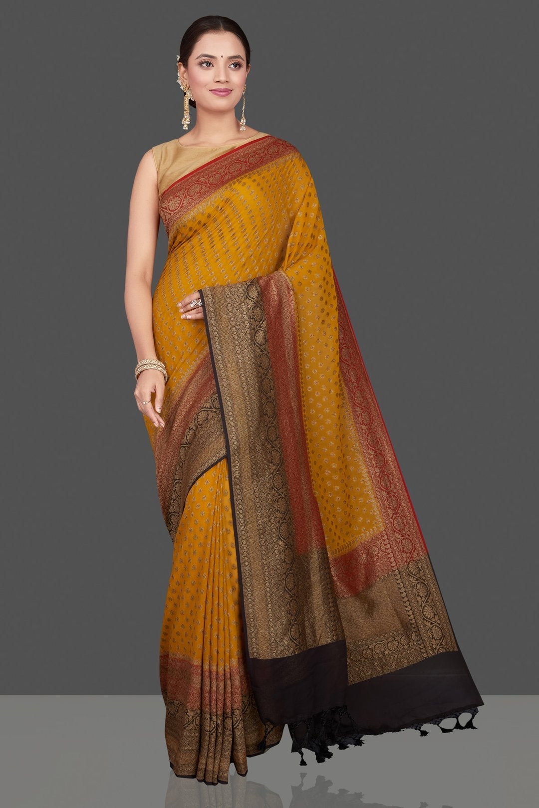 Khaddi Georgette Banarasi Saree - Antique Zari - The Crafts Clothing