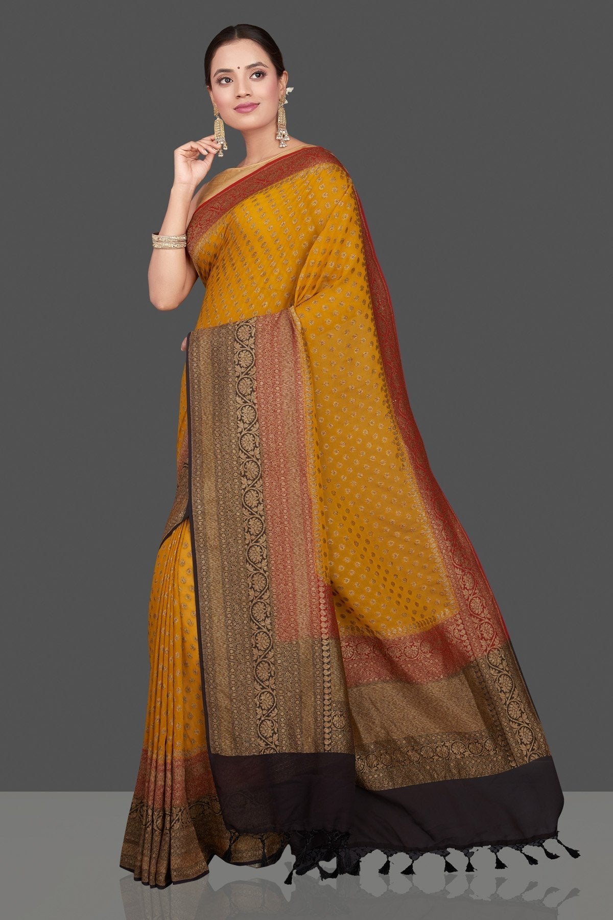 Khaddi Georgette Banarasi Saree - Antique Zari - The Crafts Clothing