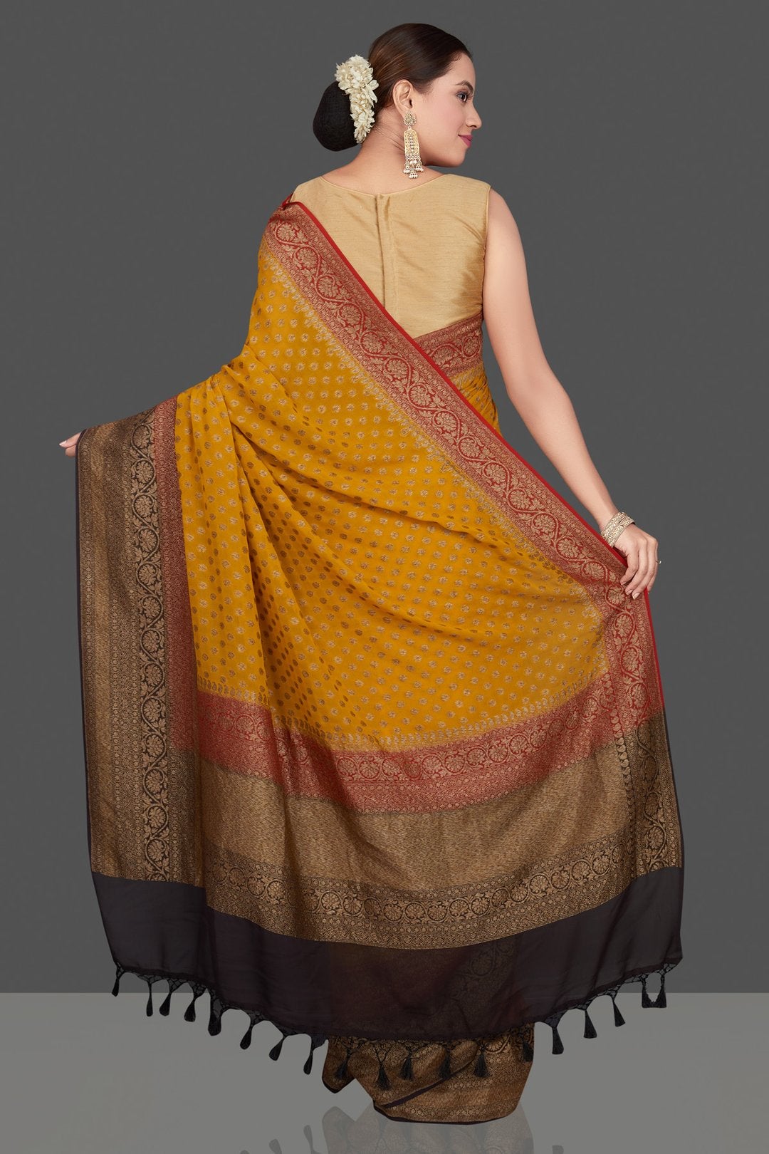Khaddi Georgette Banarasi Saree - Antique Zari - The Crafts Clothing
