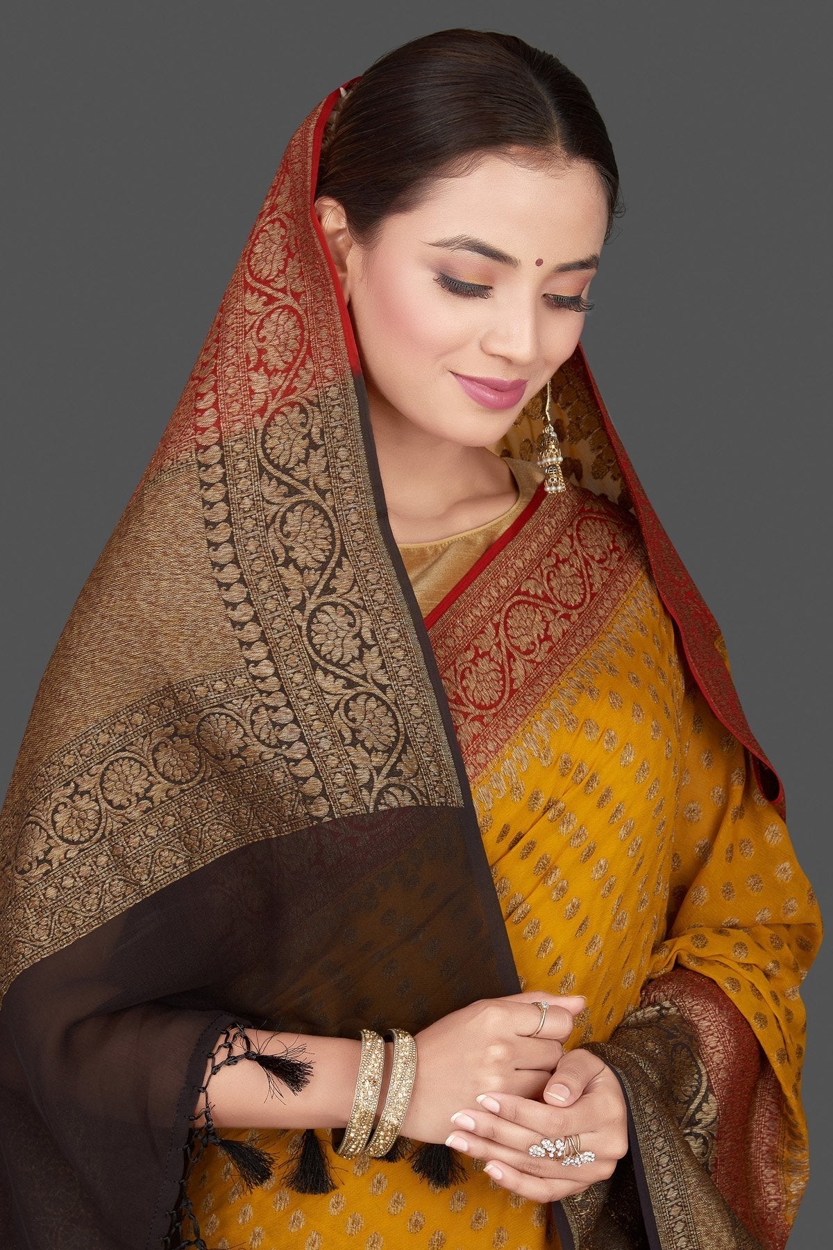 Khaddi Georgette Banarasi Saree - Antique Zari - The Crafts Clothing