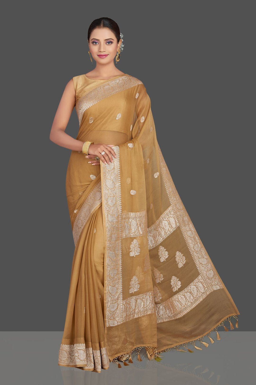 Pure Georgette Handloom Banarasi Saree - Silver Zari - The Crafts Clothing