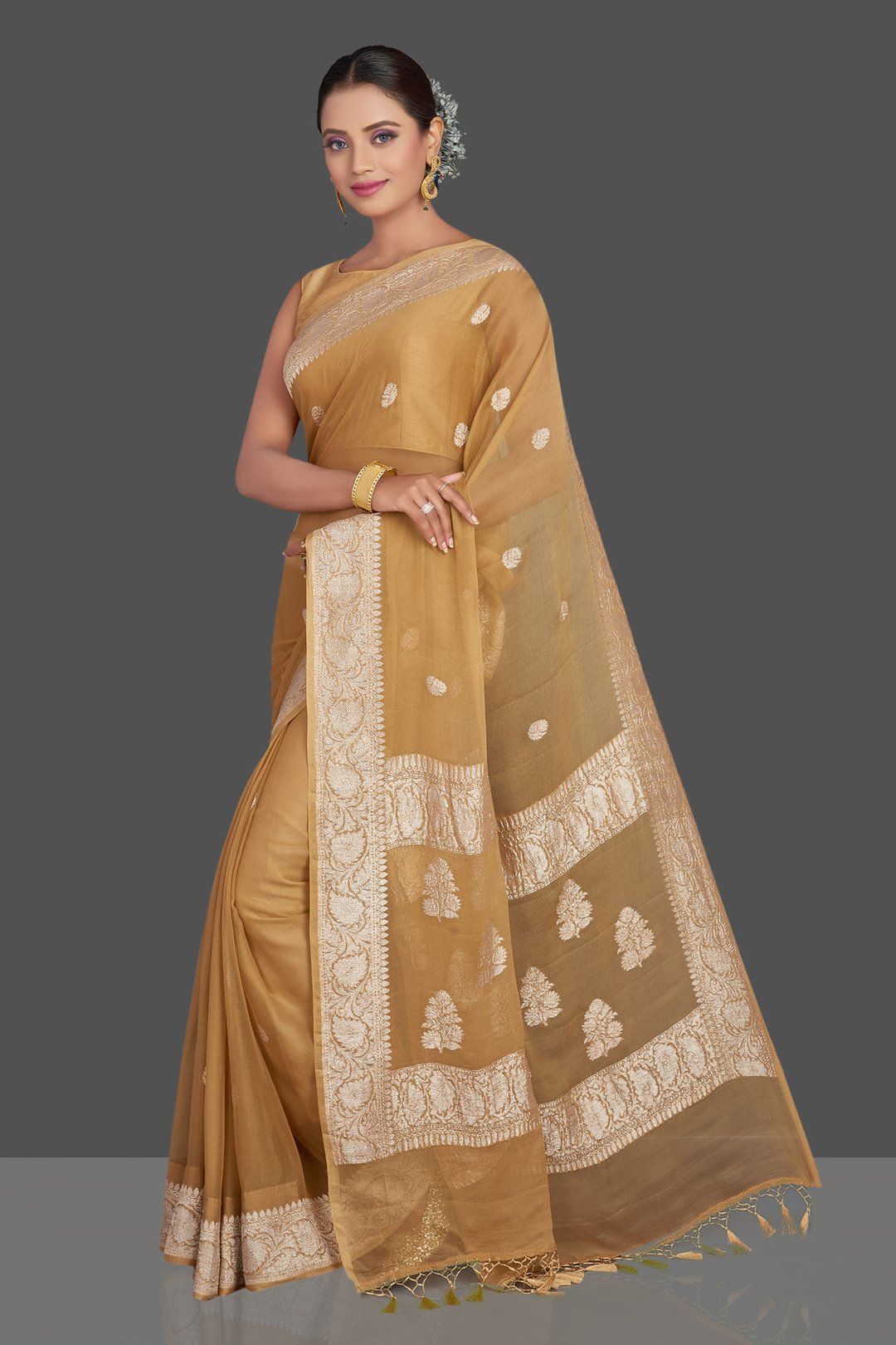 Pure Georgette Handloom Banarasi Saree - Silver Zari - The Crafts Clothing