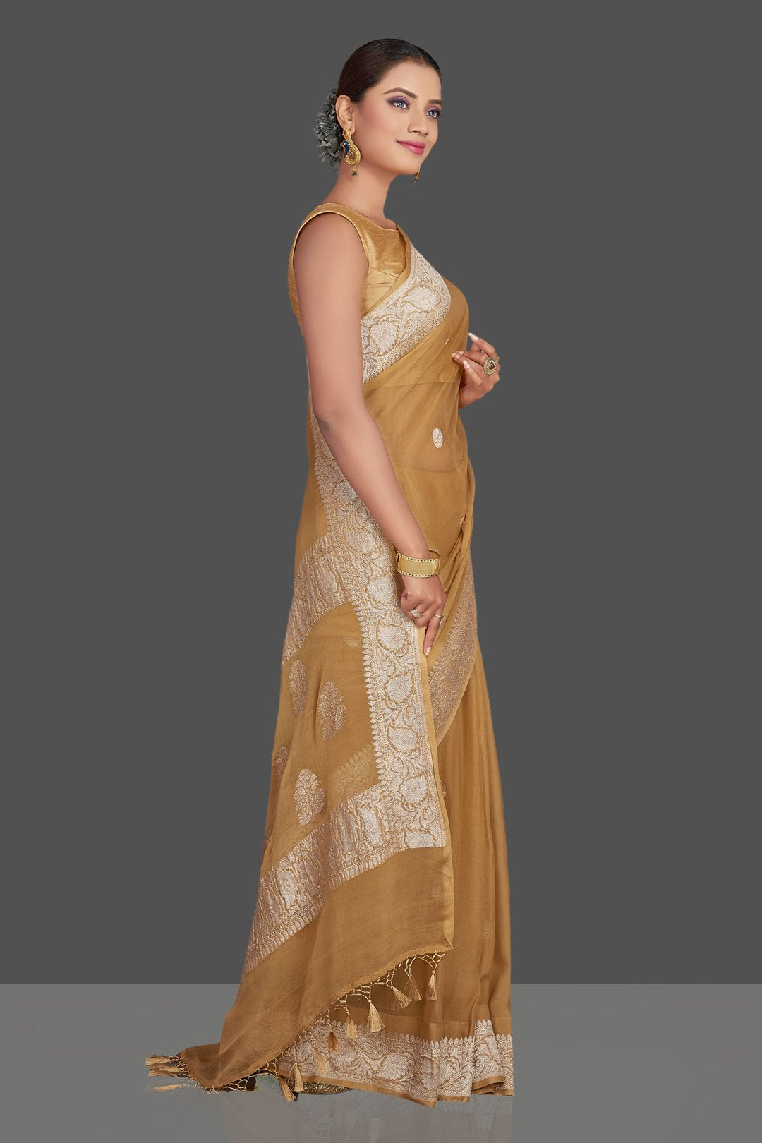 Pure Georgette Handloom Banarasi Saree - Silver Zari - The Crafts Clothing