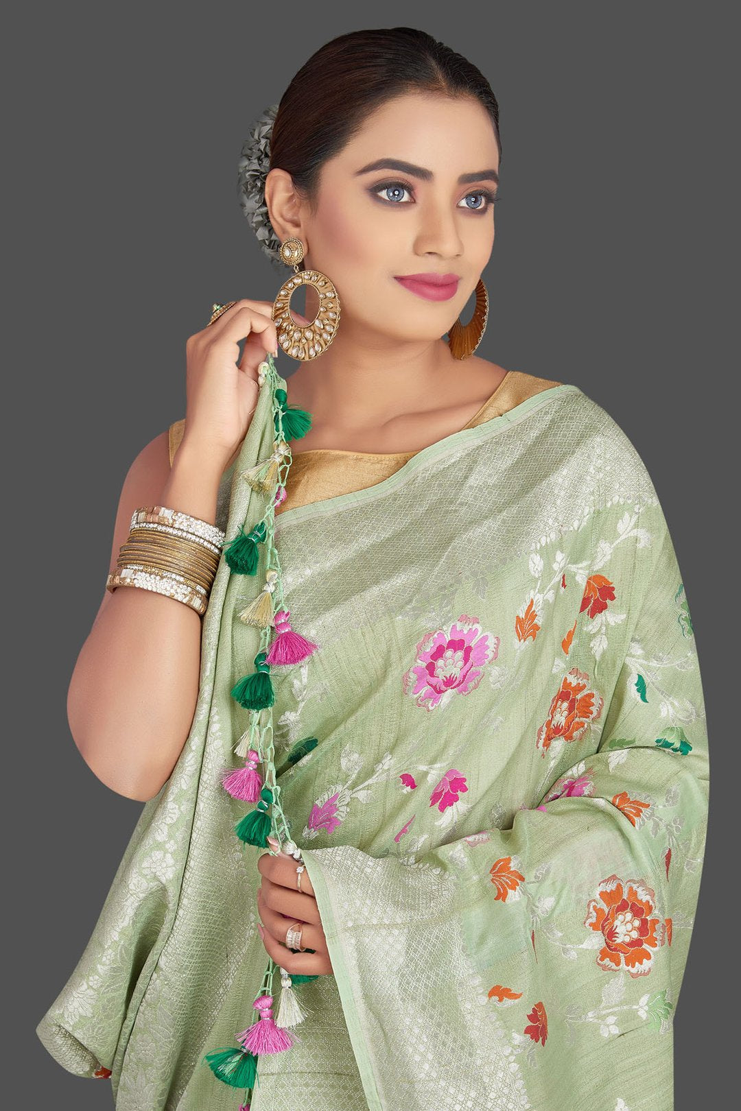 Tussar Georgette Banarasi Saree - Meenakari - The Crafts Clothing