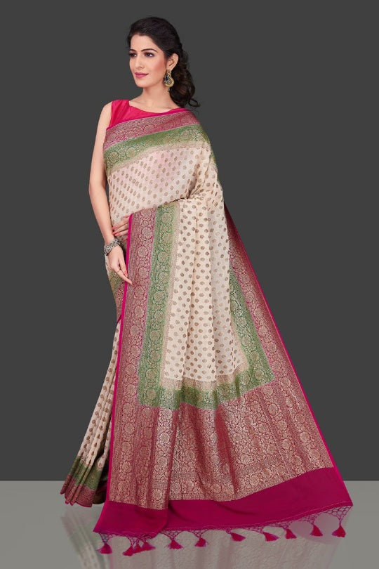 Khaddi Georgette Banarasi Saree - Antique Zari - The Crafts Clothing