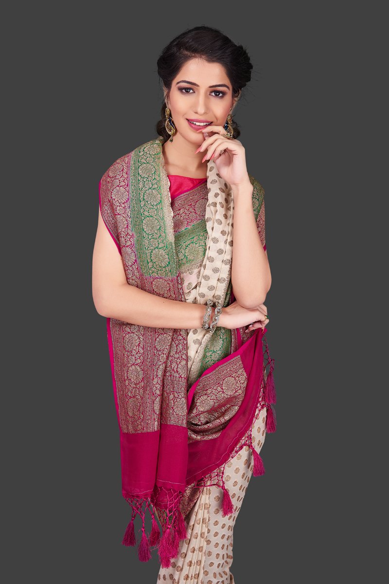 Khaddi Georgette Banarasi Saree - Antique Zari - The Crafts Clothing
