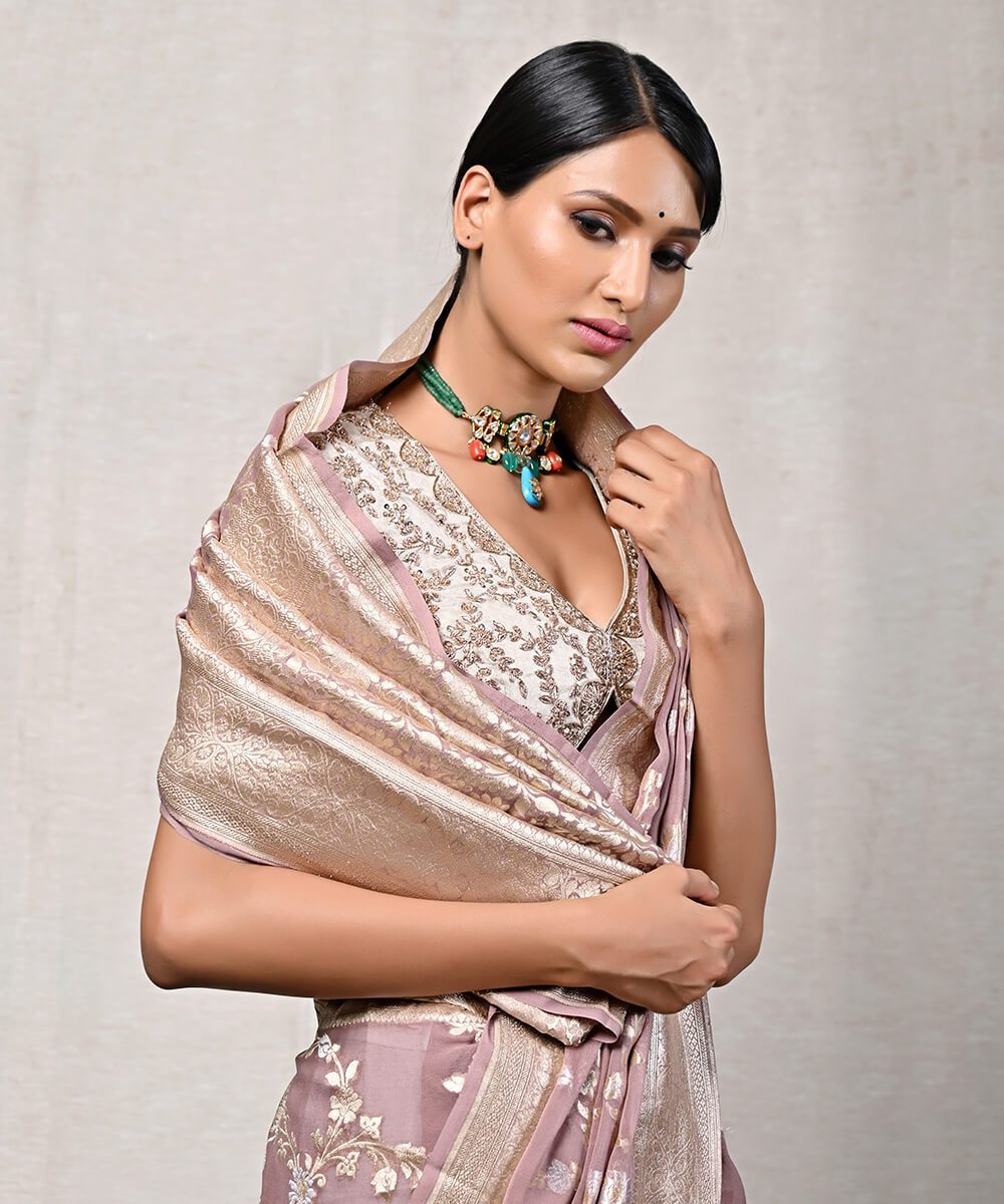 Khaddi Georgette Handloom Banarasi Saree - With sona roopa jaal work