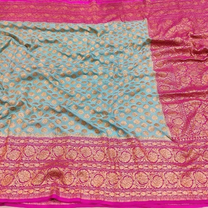 Khaddi Georgette Banarasi Saree - Antique Zari - The Crafts Clothing