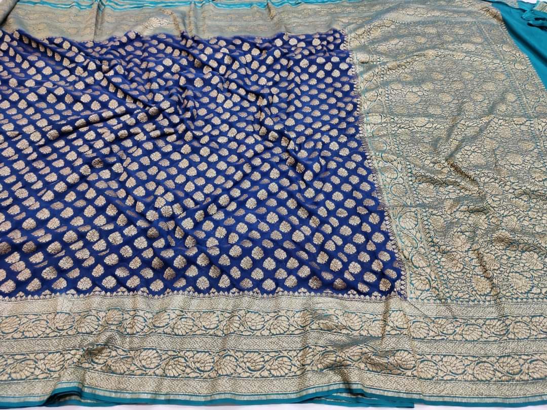 Khaddi Georgette Banarasi Saree - Antique Zari - The Crafts Clothing