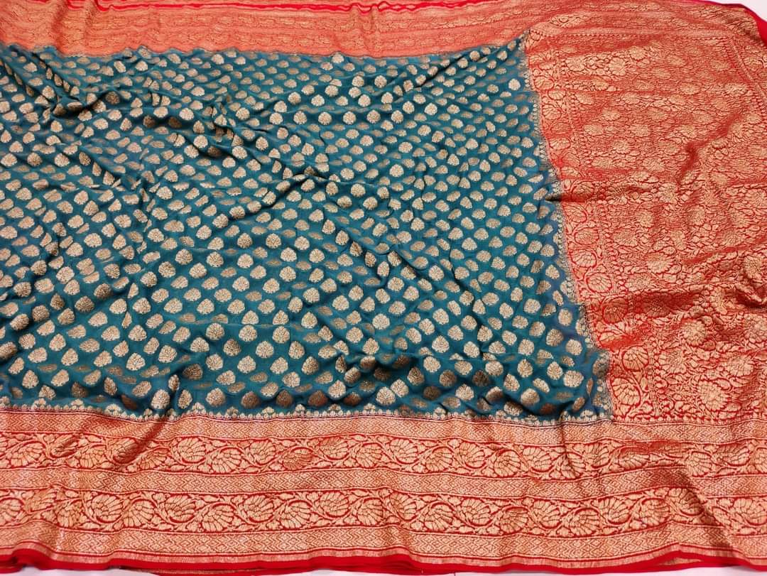 Khaddi Georgette Banarasi Saree - Antique Zari - The Crafts Clothing