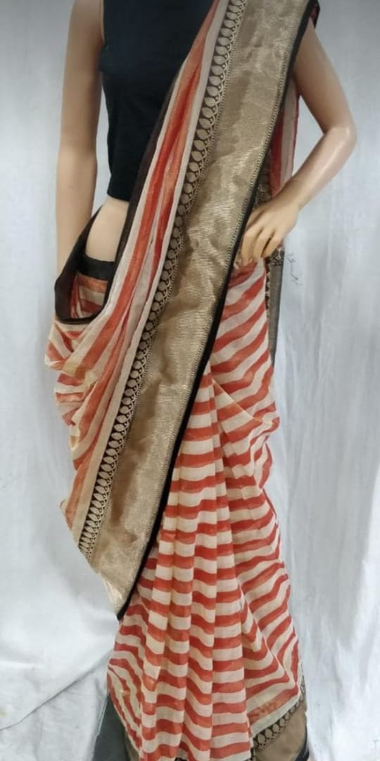 Pure Tissue Silk Banarasi Saree with Katan border - The Crafts Clothing