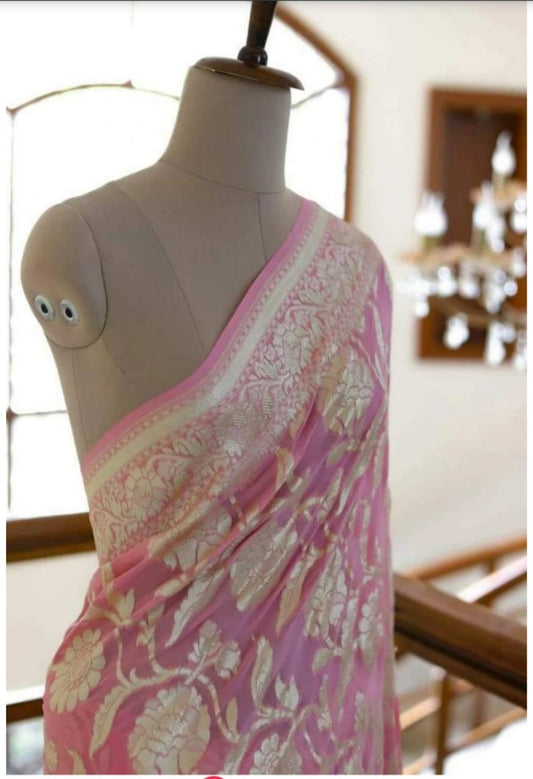 Khaddi Georgette Handloom Banarasi Saree - Water Zari - The Crafts Clothing