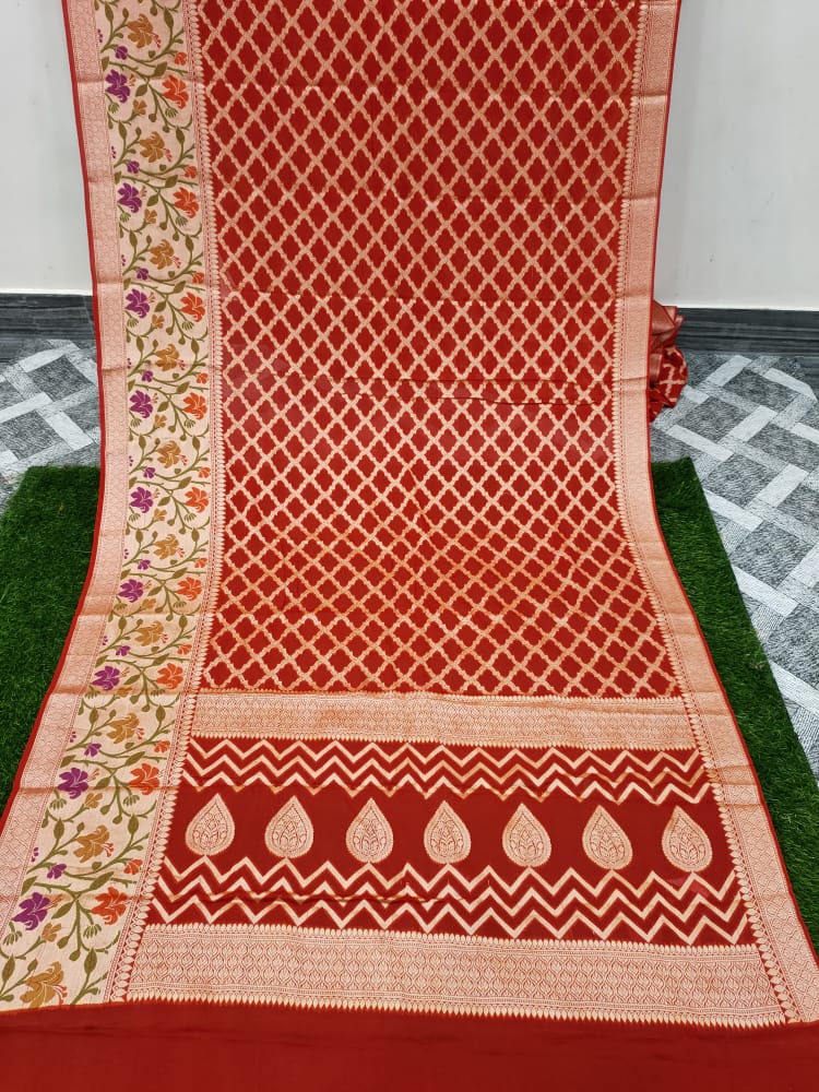 Party Wear Border Red Khaddi Chiffon Saree, 6.5 m (with blouse piece) at Rs  5000 in Varanasi