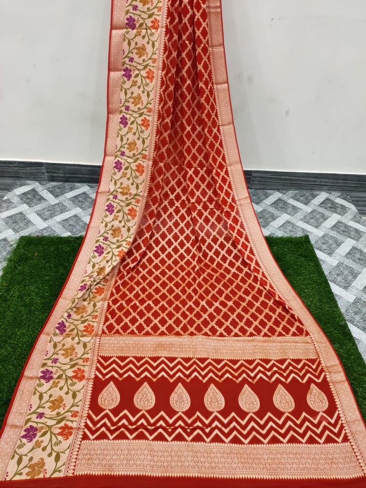 Pure Khaddi Chiffon Banarasi Saree - The Crafts Clothing