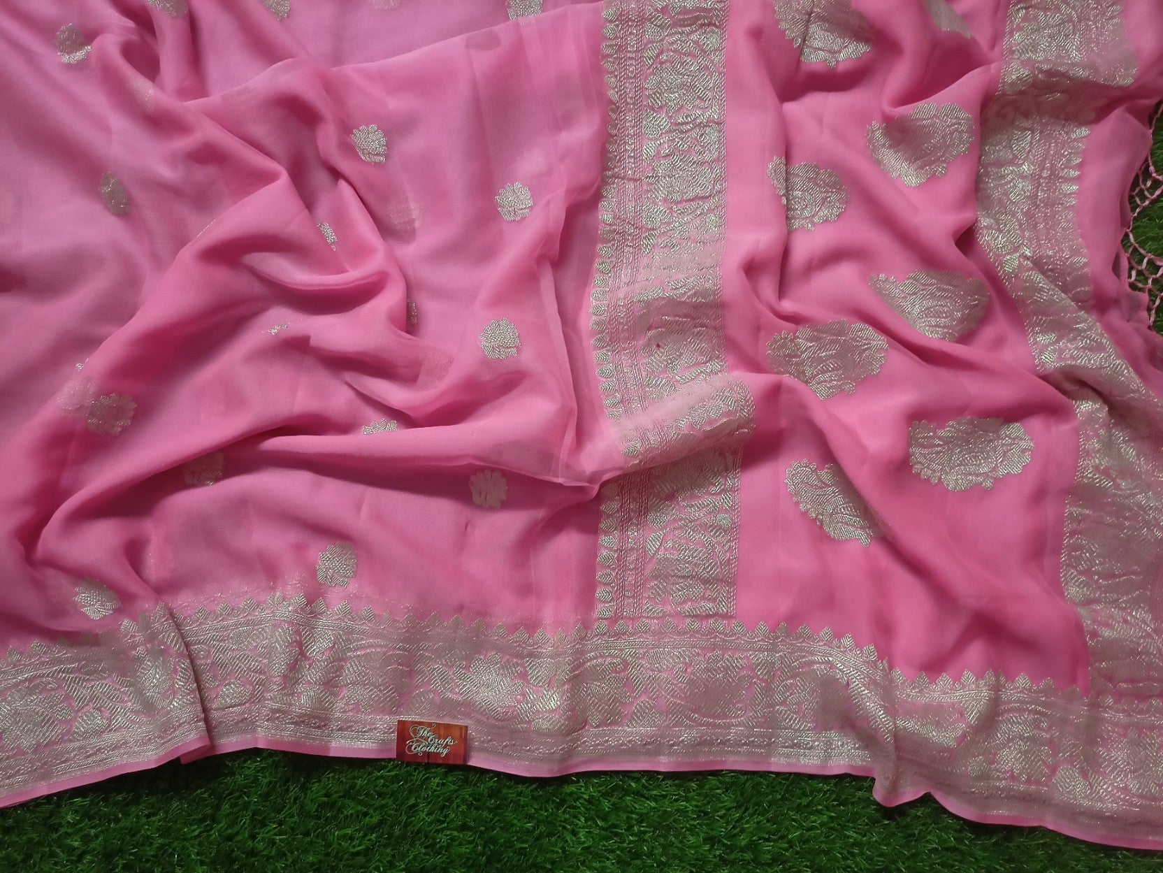 Pure Georgette Banarasi Saree - Silver Zari - The Crafts Clothing