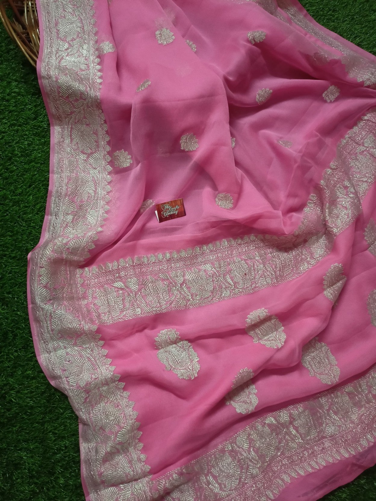 Pure Georgette Banarasi Saree - Silver Zari - The Crafts Clothing