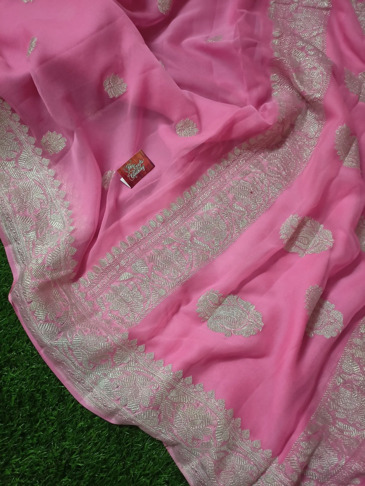 Pure Georgette Banarasi Saree - Silver Zari - The Crafts Clothing